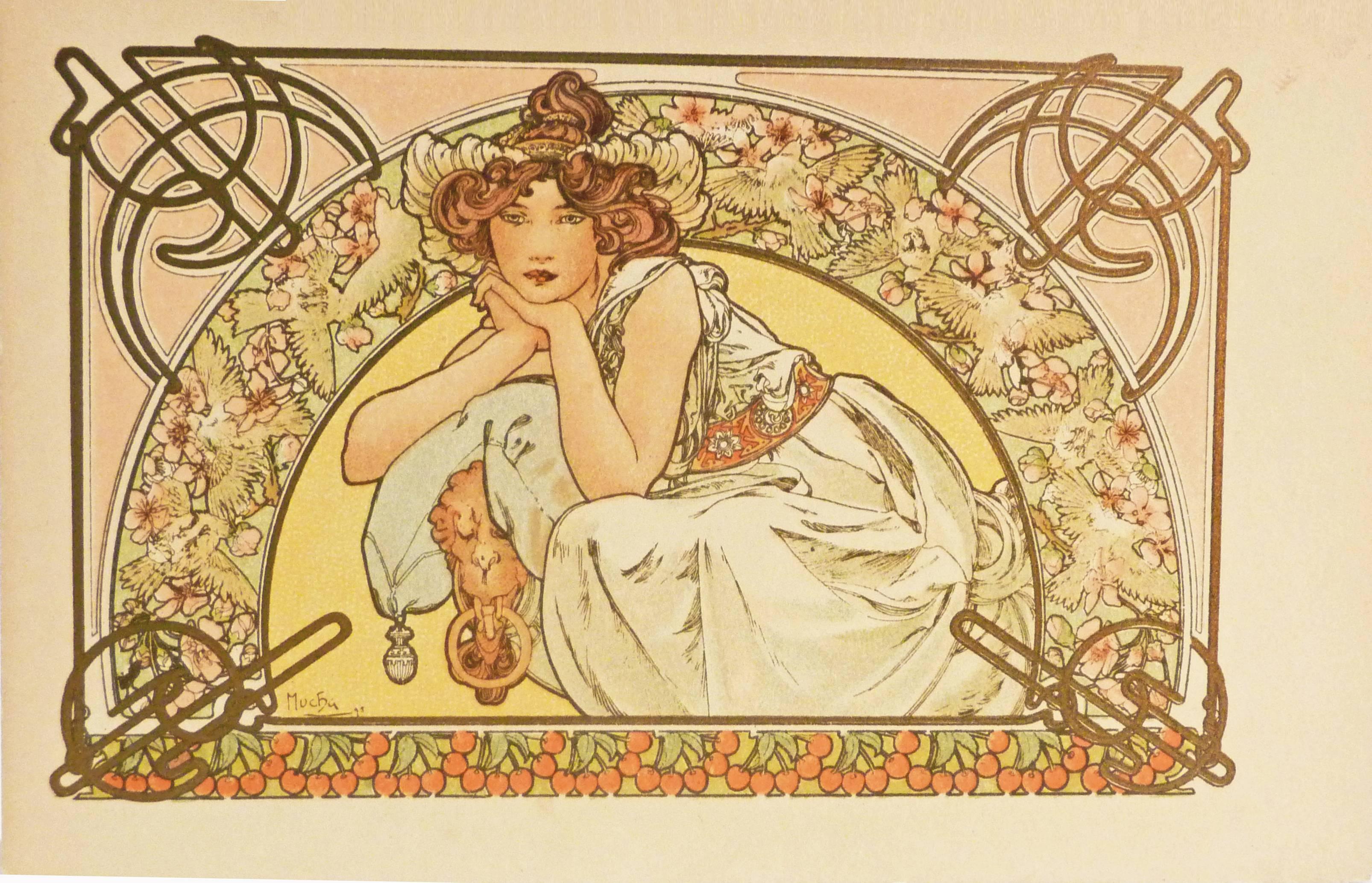 Alfons Mucha, Art Nouveau Set of Six Postcards, Signed For Sale 1