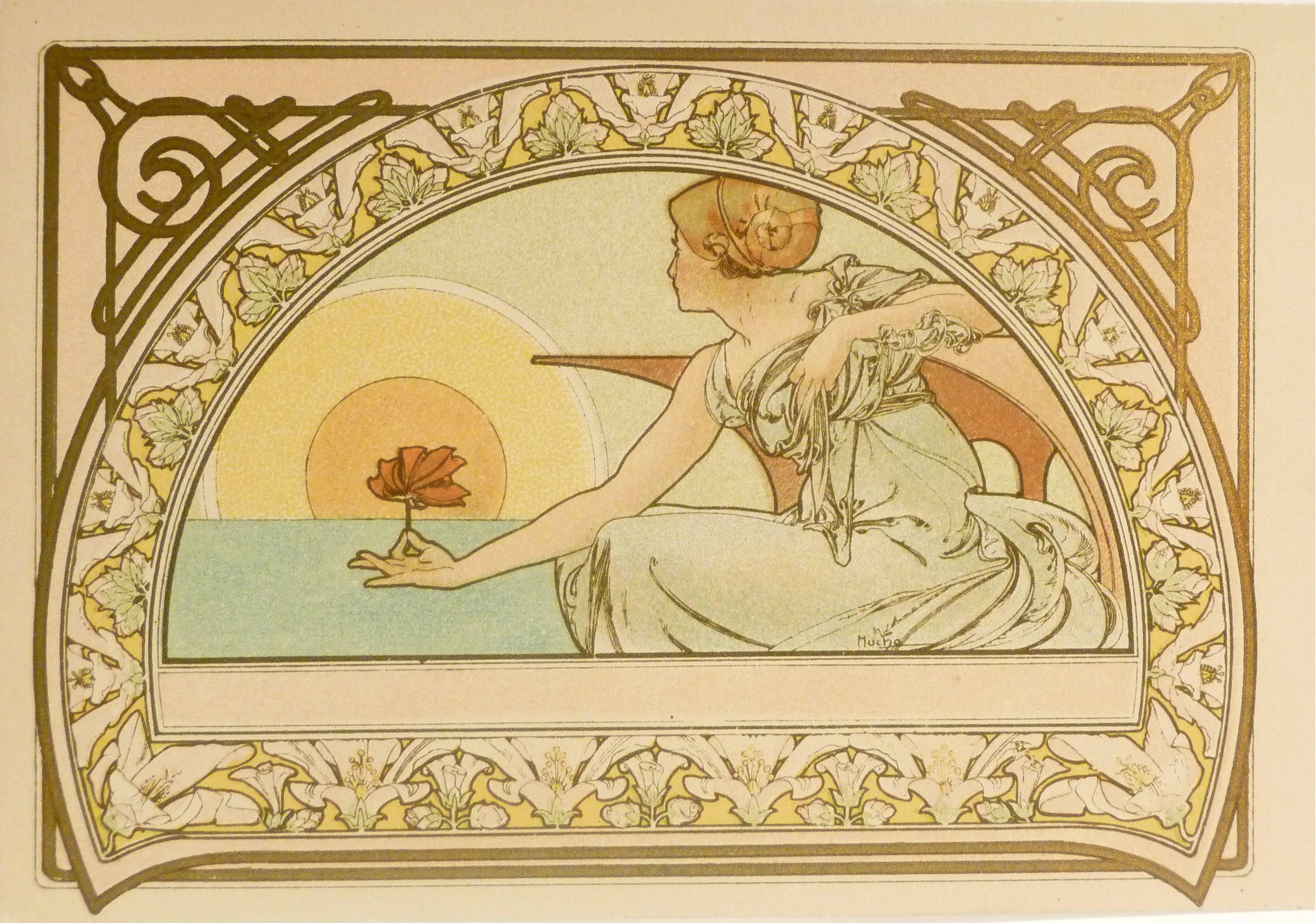 Alfons Mucha, Art Nouveau Set of Six Postcards, Signed For Sale 2