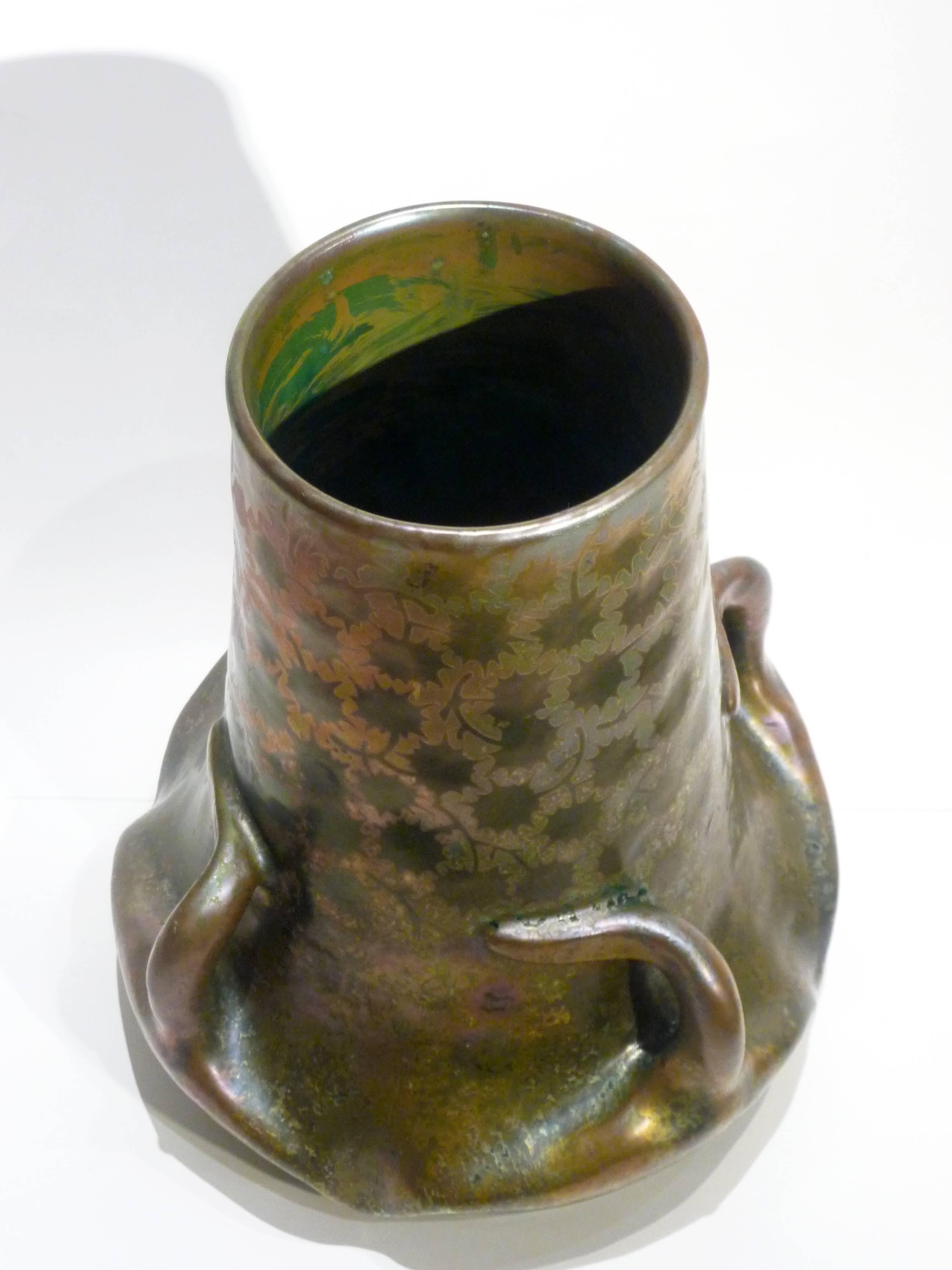 French Clément Massier, Lucien Lévy-Dhurmer, an Art Nouveau Earthenware Vase, Signed For Sale
