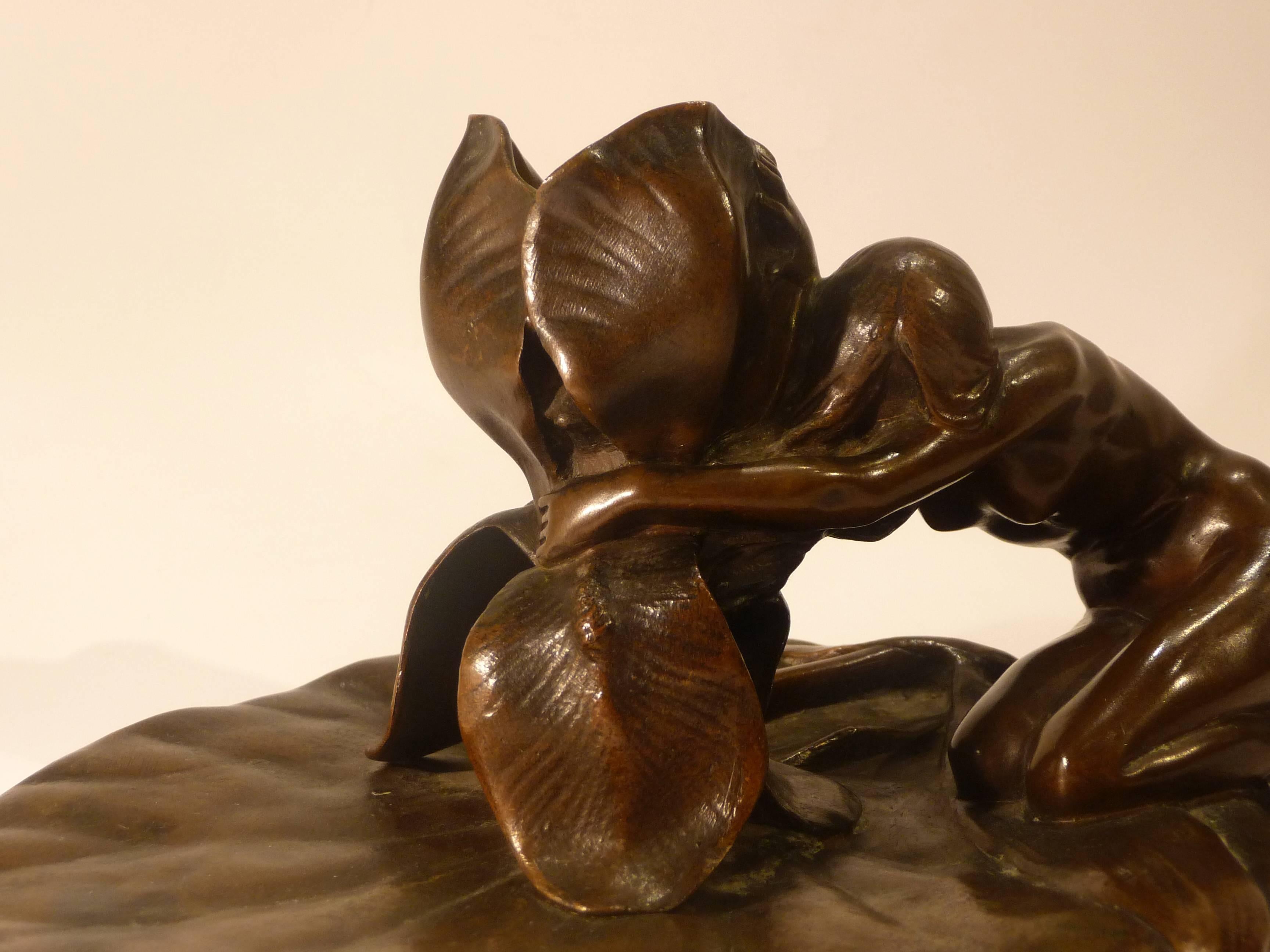 Maurice Bouval
Thiébaut Frères, foundry
Rare Art Nouveau candlestick representing a nude woman holding an iris
Bronze with a brown patina
Signed 