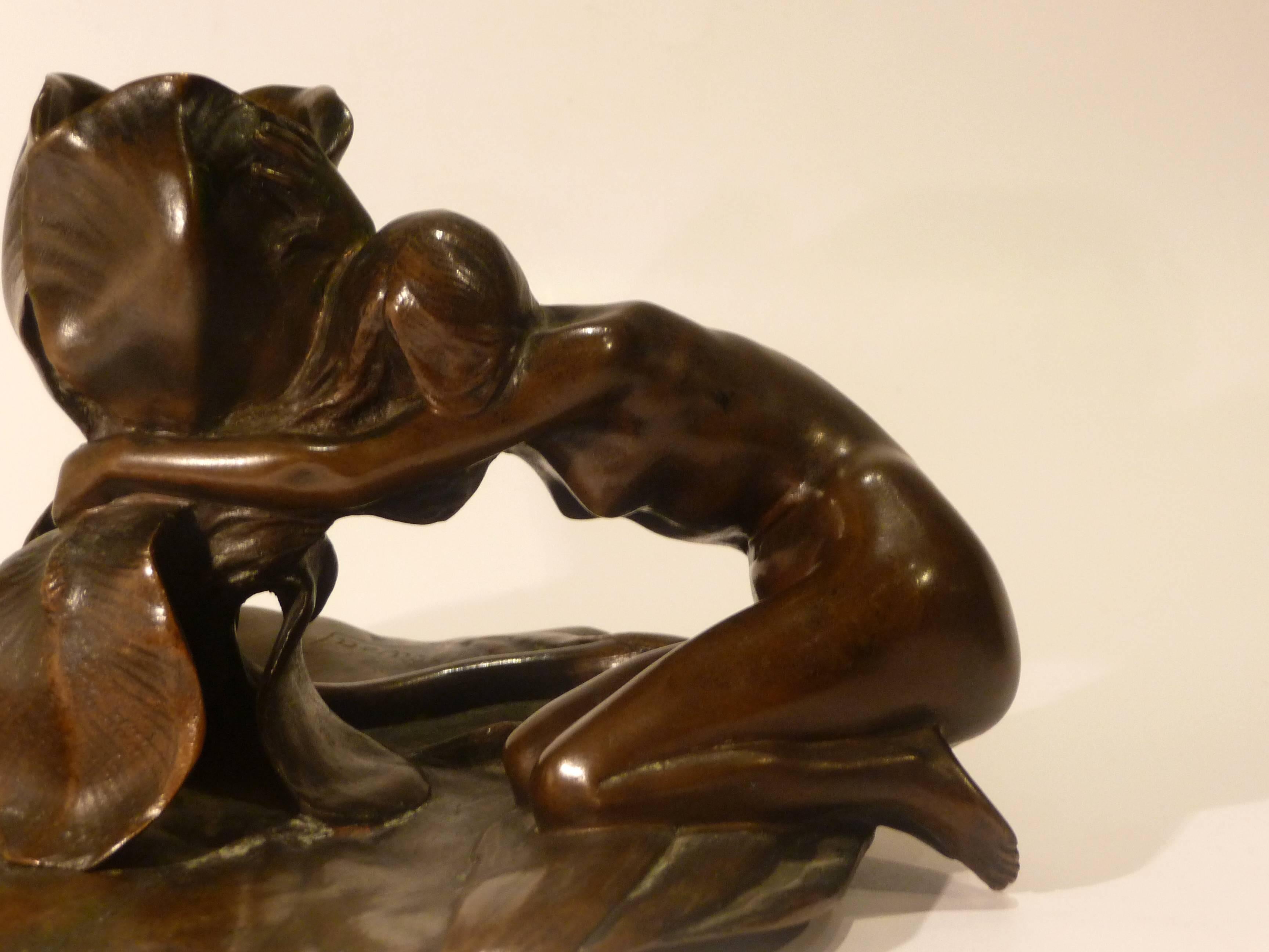 French Maurice Bouval, Rare Art Nouveau Bronze Candlestick, Signed, Numbered 