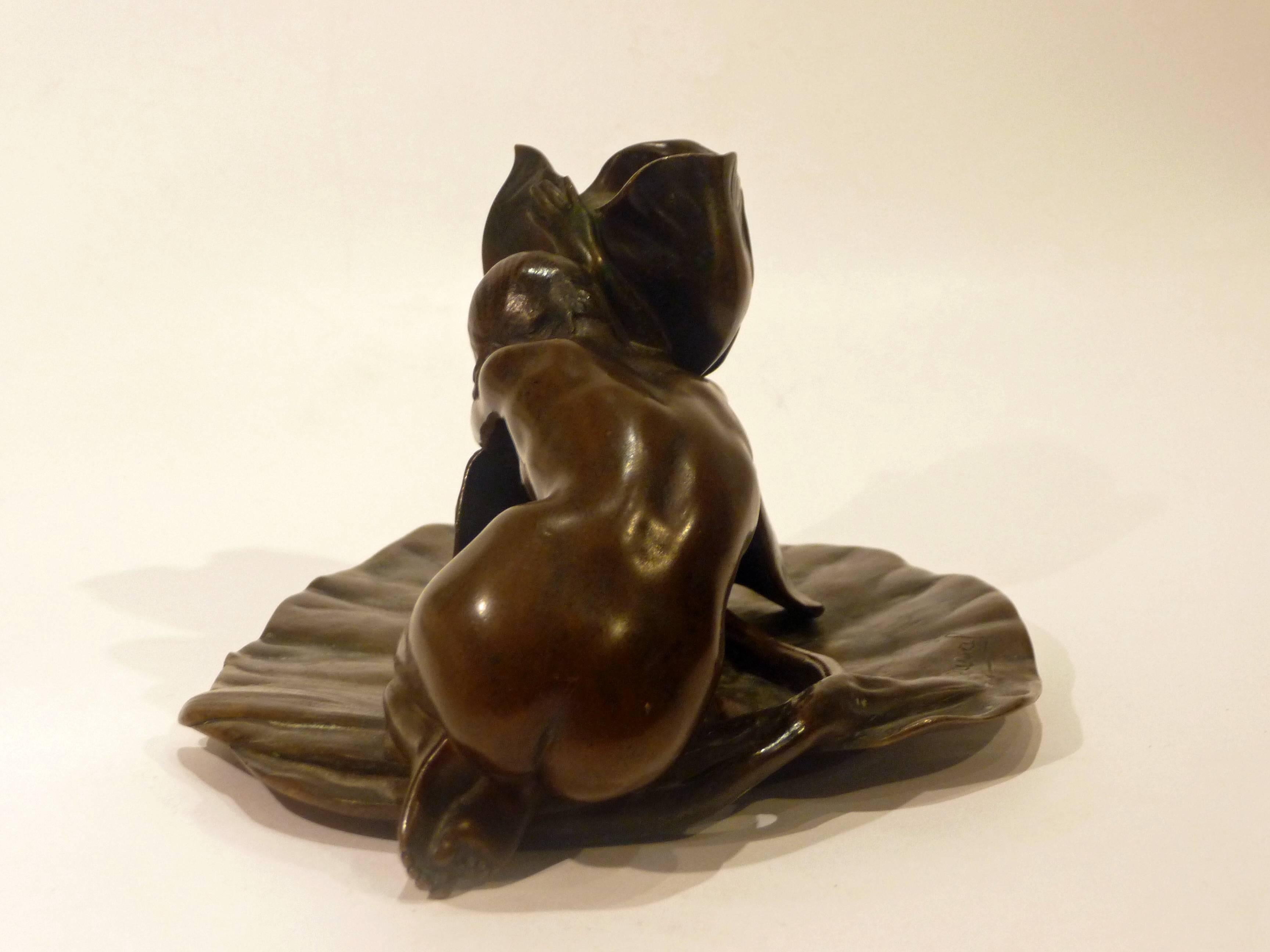 19th Century Maurice Bouval, Rare Art Nouveau Bronze Candlestick, Signed, Numbered 