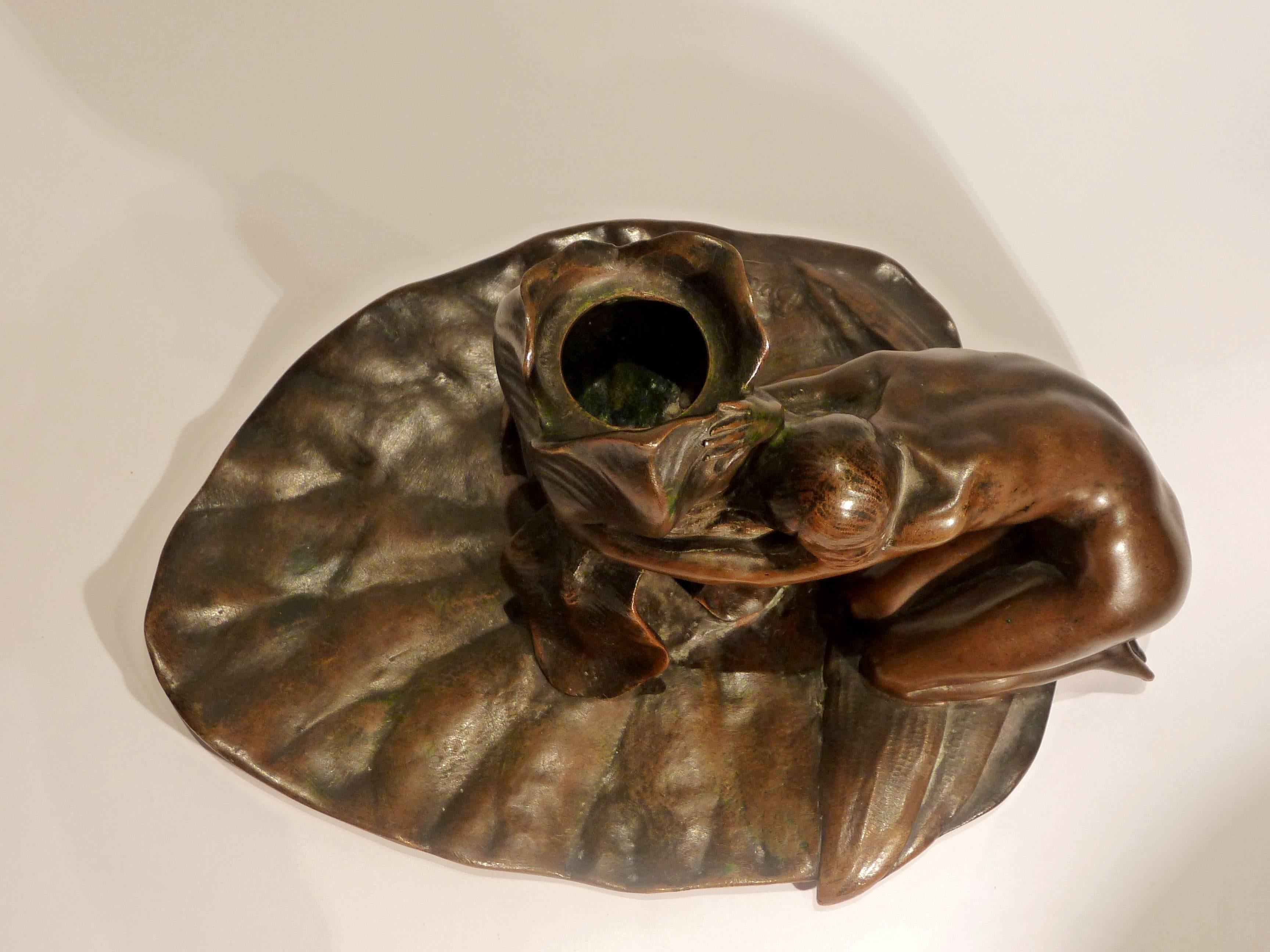Maurice Bouval, Rare Art Nouveau Bronze Candlestick, Signed, Numbered 
