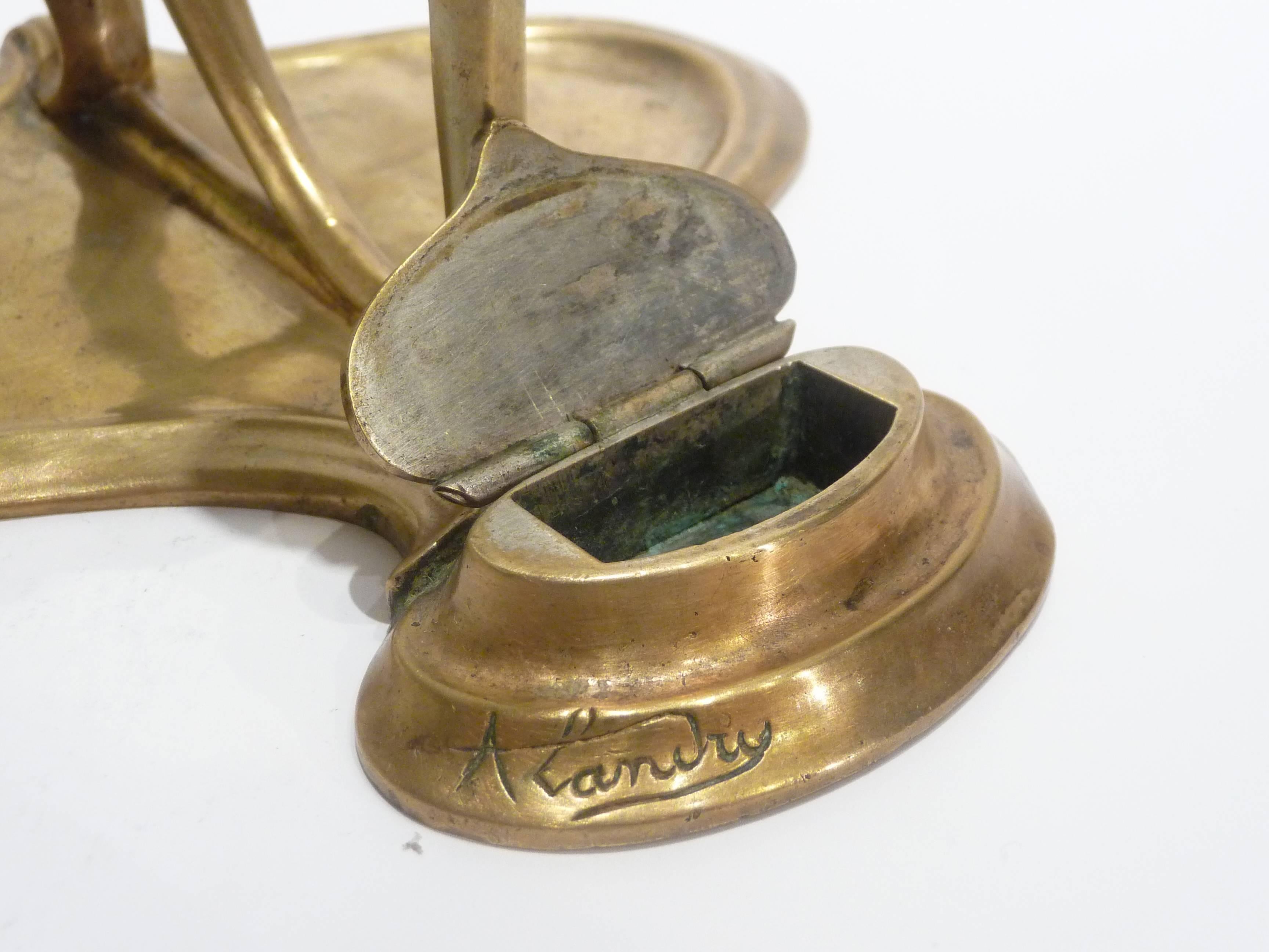 Abel Landry, an Art Nouveau Gilt Bronze Candlestick, Signed In Good Condition For Sale In Monte Carlo, MC