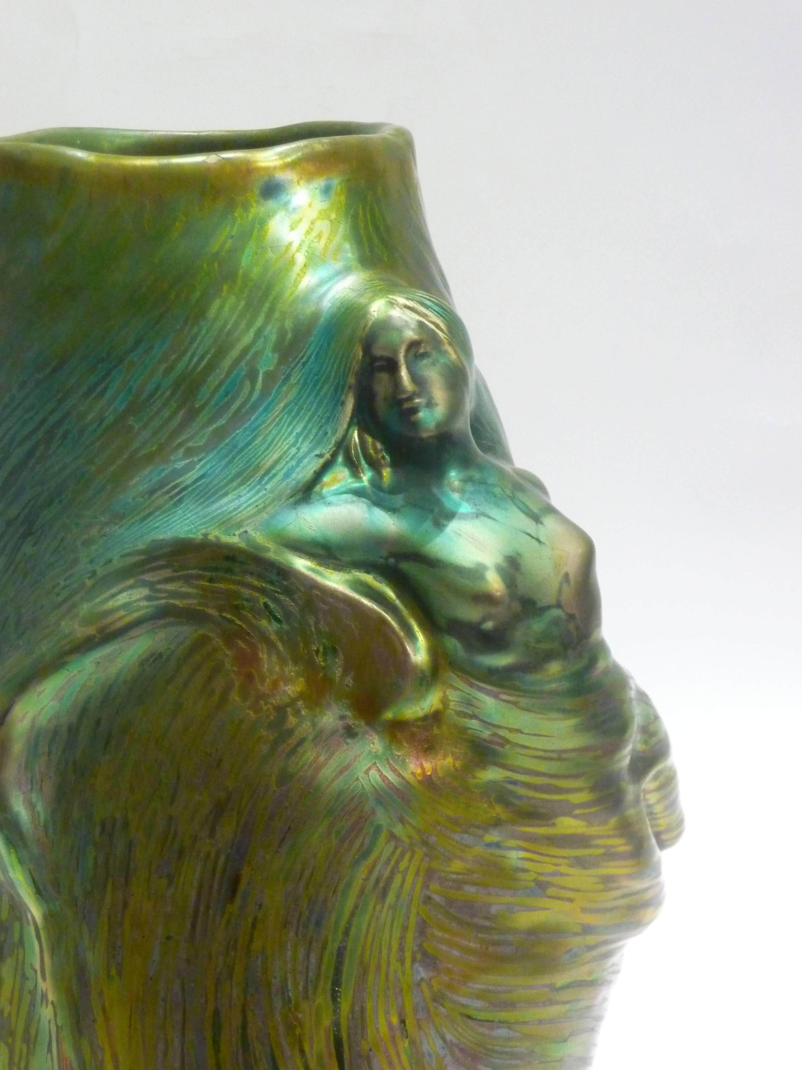 Clément Massier, Alexandre Vibert, Art Nouveau Iridescent Ceramic Vase, Signed For Sale 1