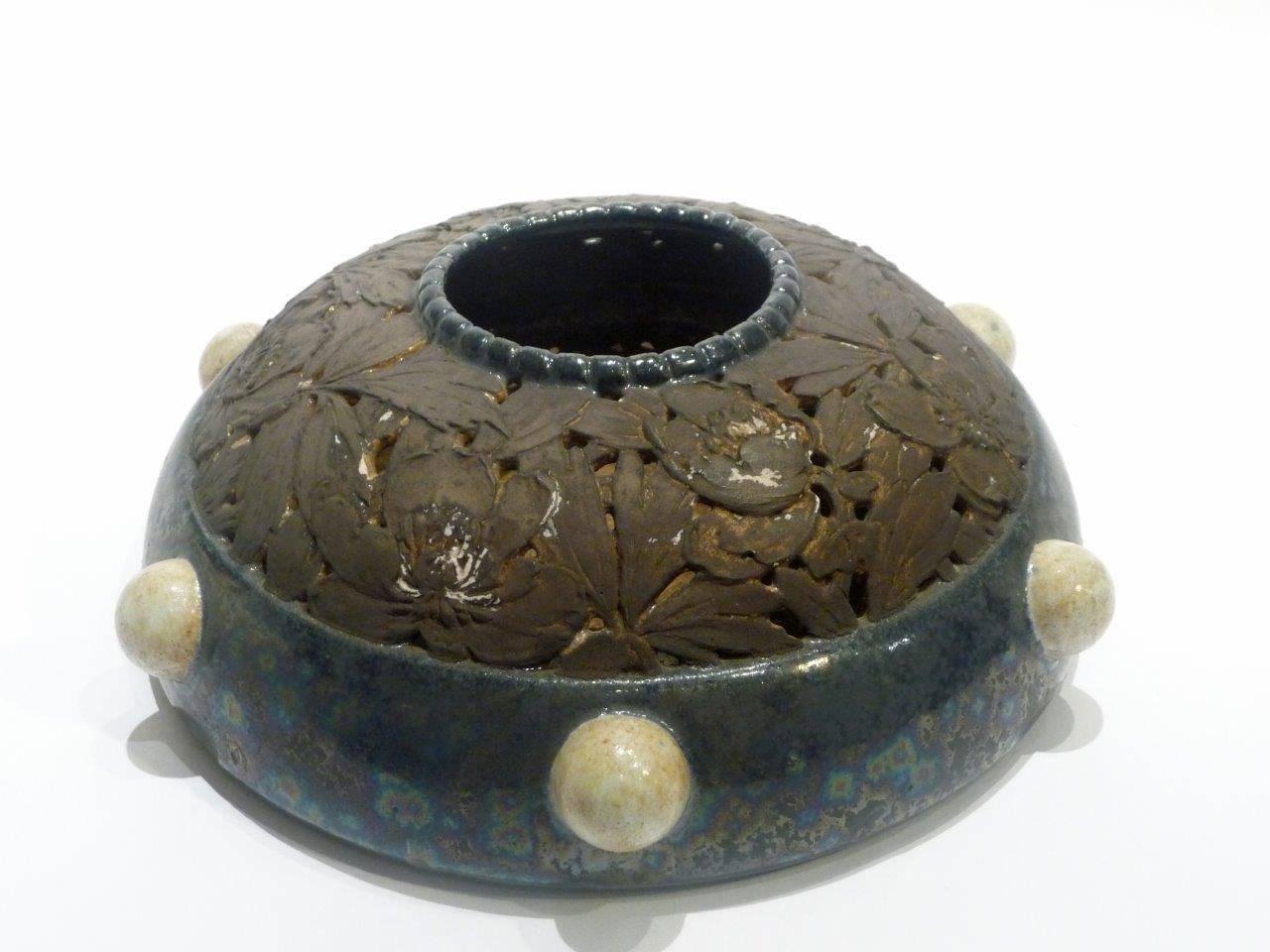 French Emile Diffloth, an Art Nouveau Covered Openwork Pot For Sale
