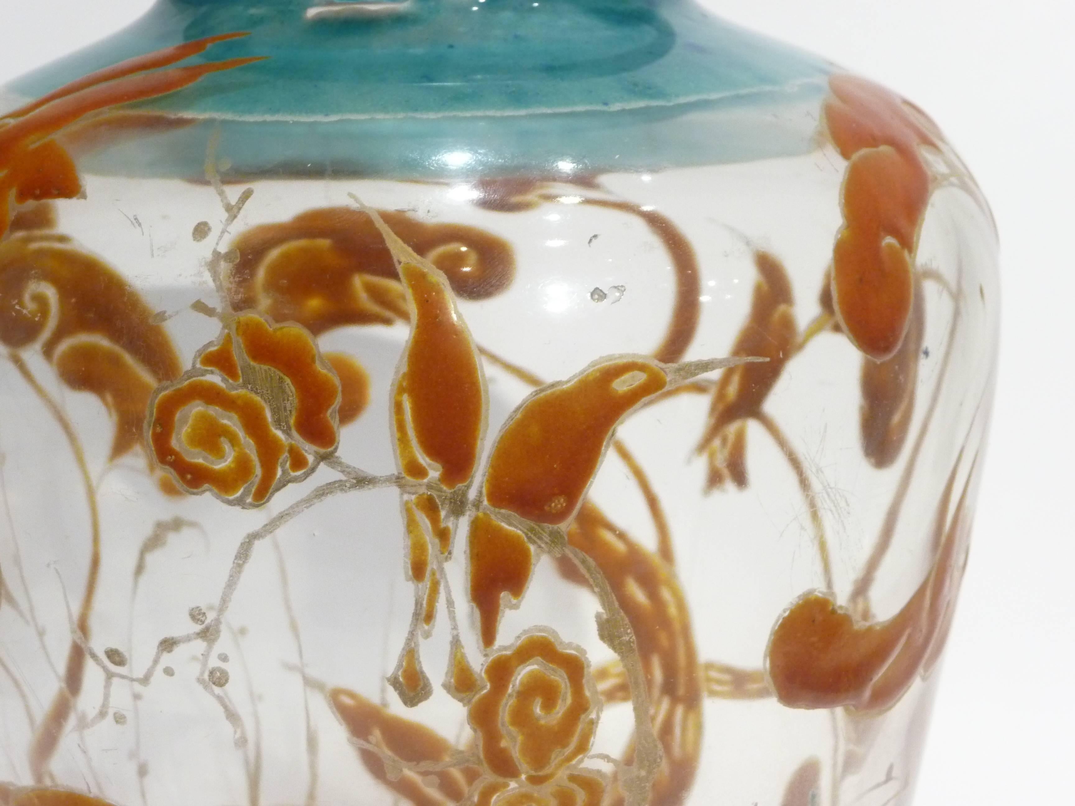 Marcel Goupy, an Art Nouveau Vase with an Enamel Polychrome Decoration, Signed In Good Condition For Sale In Monte Carlo, MC