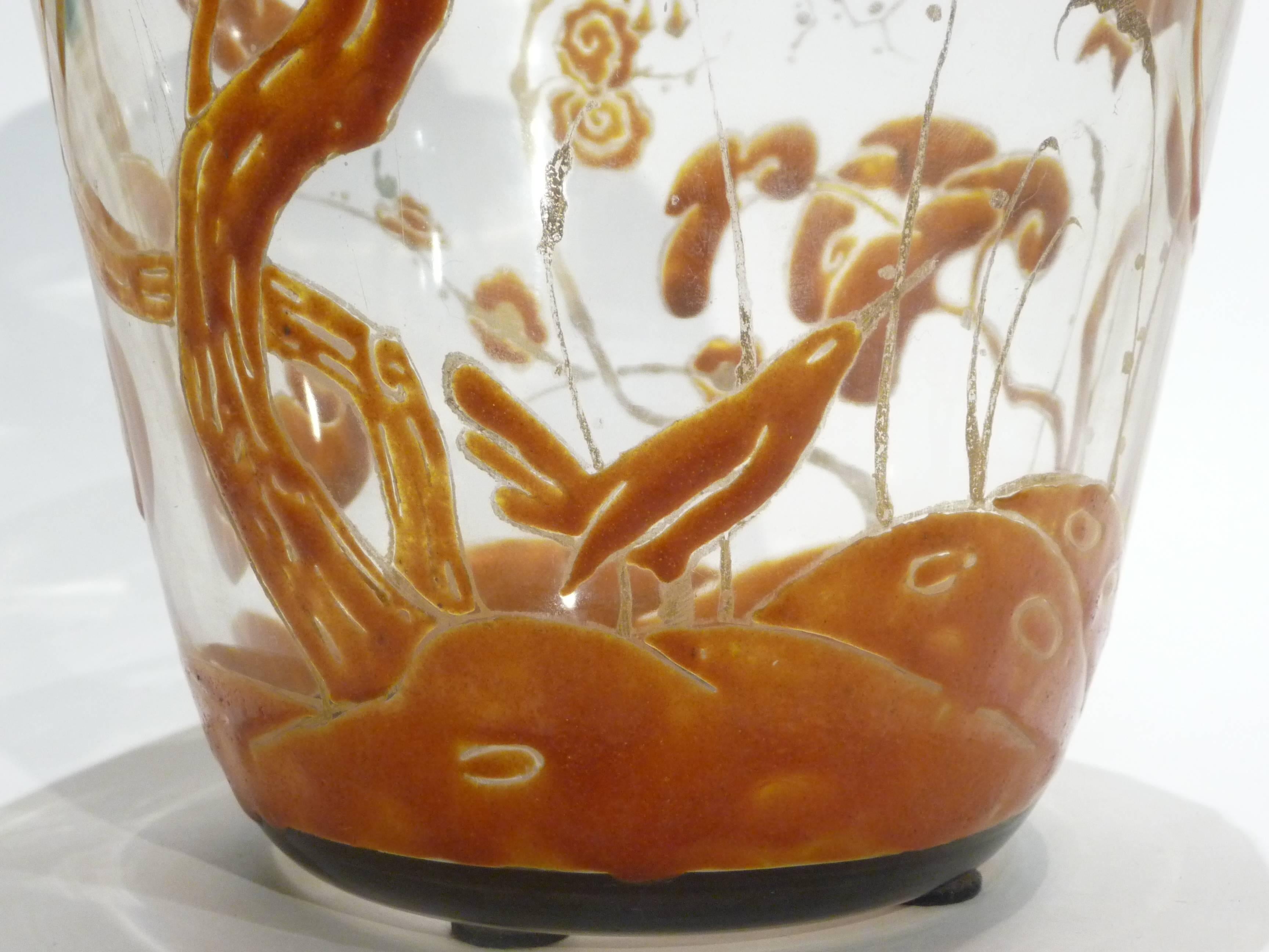 20th Century Marcel Goupy, an Art Nouveau Vase with an Enamel Polychrome Decoration, Signed For Sale