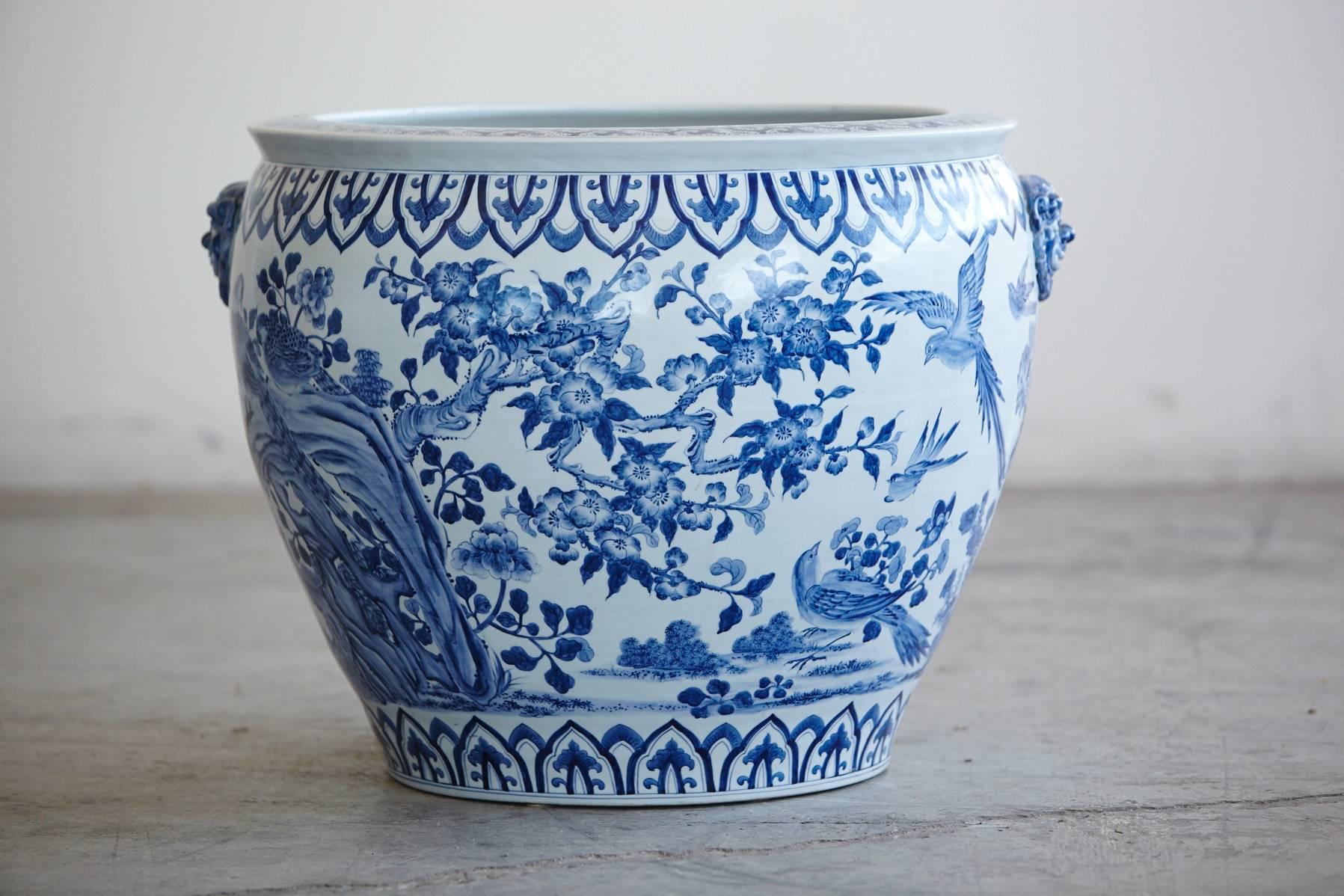 Chinese Export Large Chinese Blue and White Porcelain Jardinière or Planter