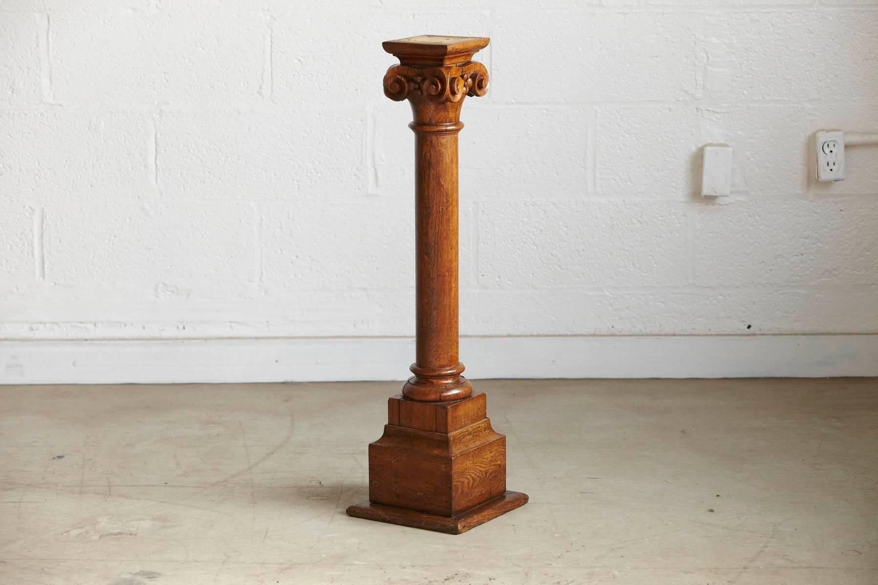 Late 19th Century 19th Century Oak Corinthian Style Column or Pedestal