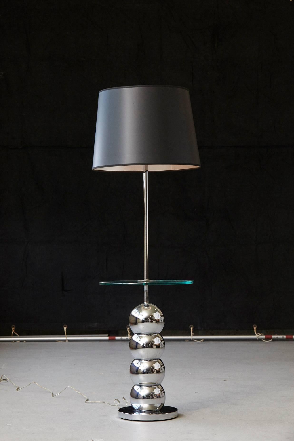 Mid-Century Modern George Kovacs Stacked Chrome Ball Floor Lamp with Integrated Glass Table
