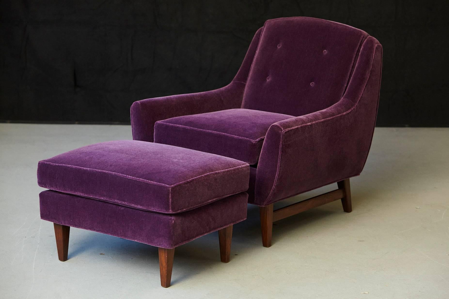 Adrian Pearsall Lounge Chair and Ottoman in Purple Mohair 1