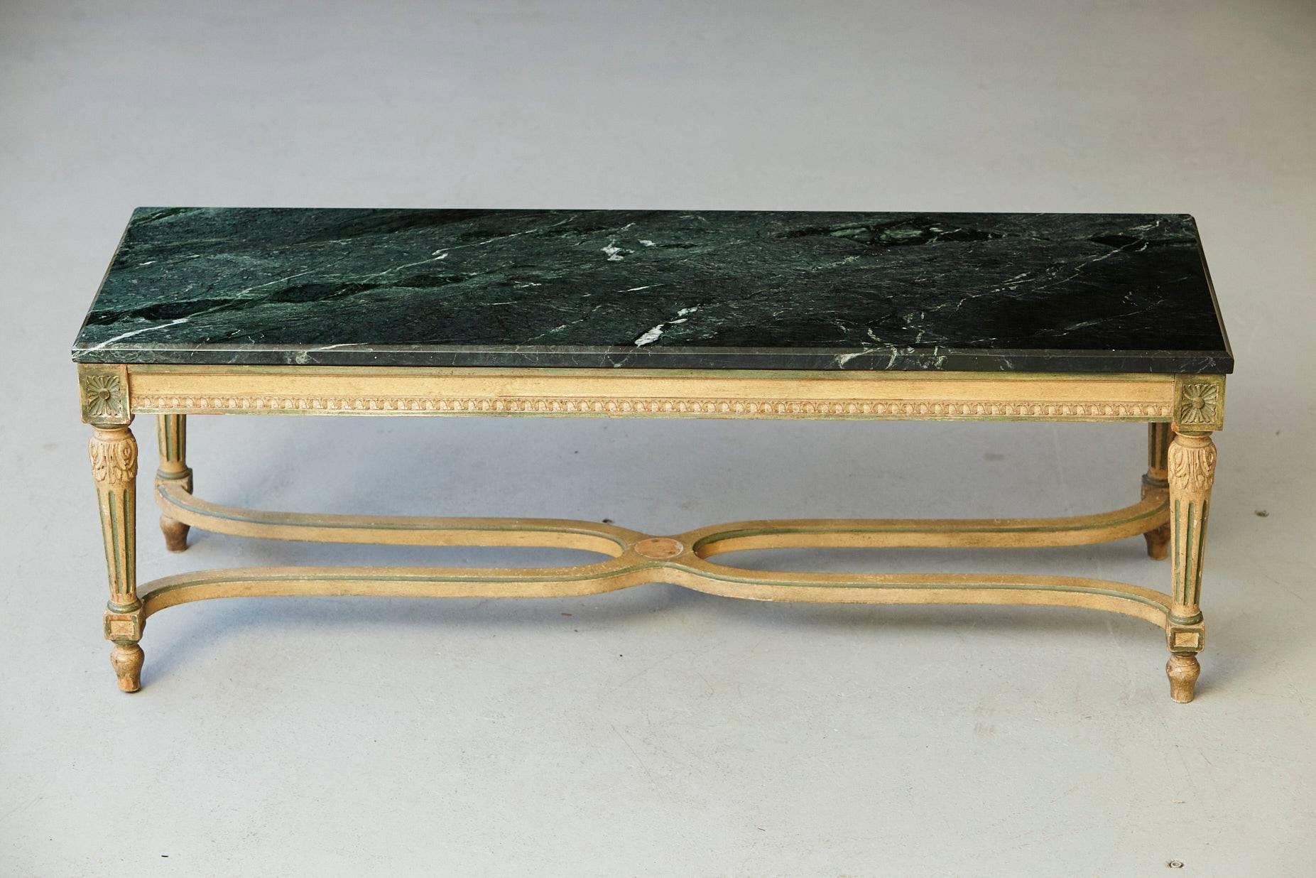 French Early 20th Century Louis XVI Style Painted Coffee Table with Marble Top