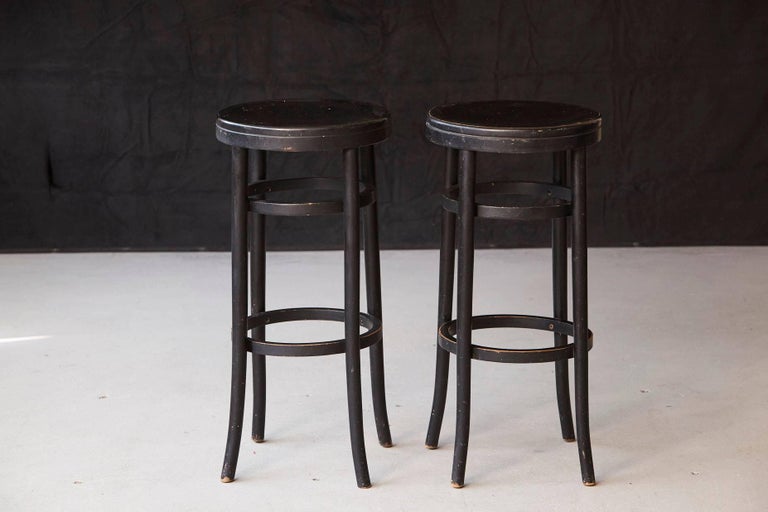 Pair of Original Black Bentwood Bar Stools at 1stDibs