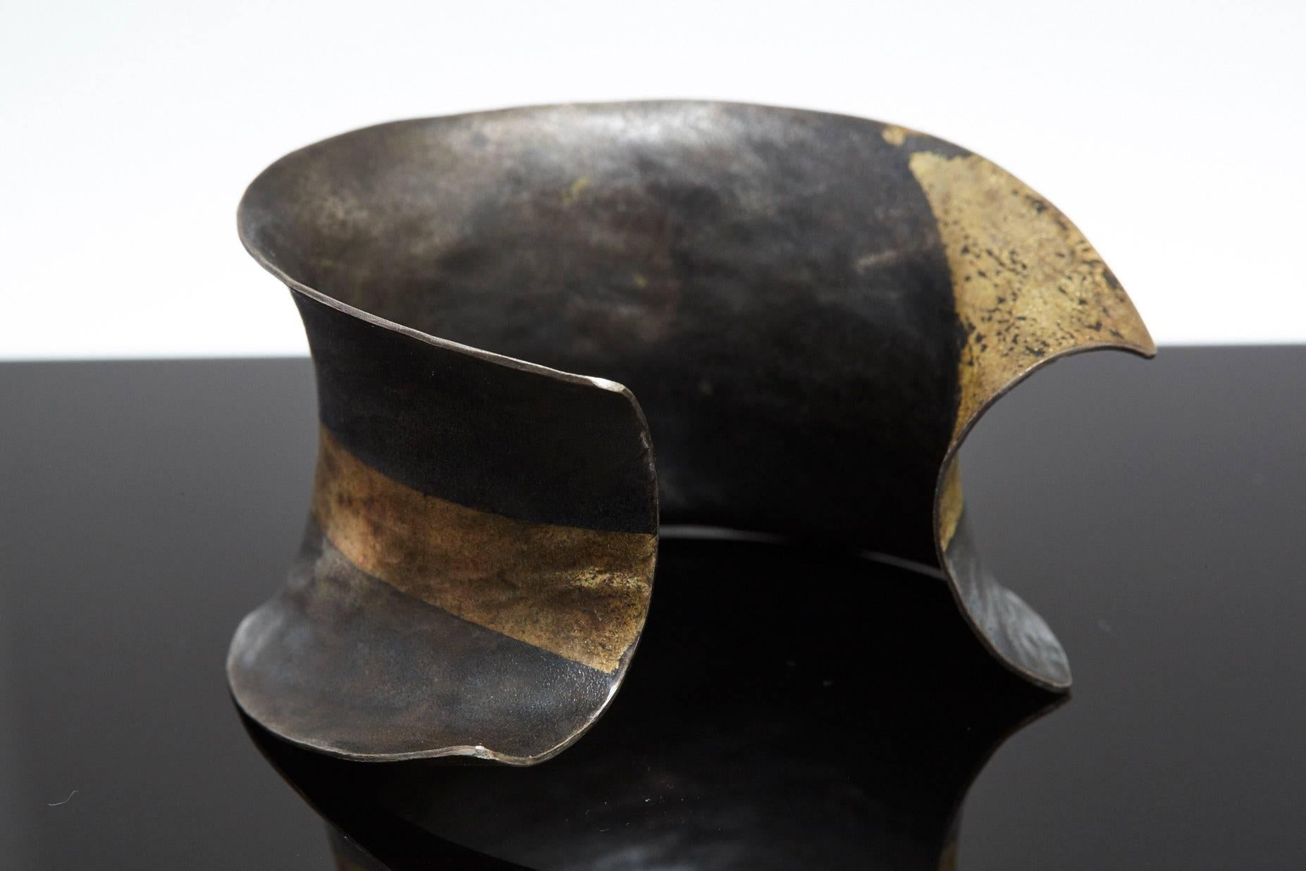 Modern Hand-Forged Blackened Iron and Gold Cuff in the Style of Pat Flynn For Sale