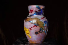 Hungarian Ceramic Eosin Glaze Vase, Landscape with Hawk by Zsolnay, circa 1900
