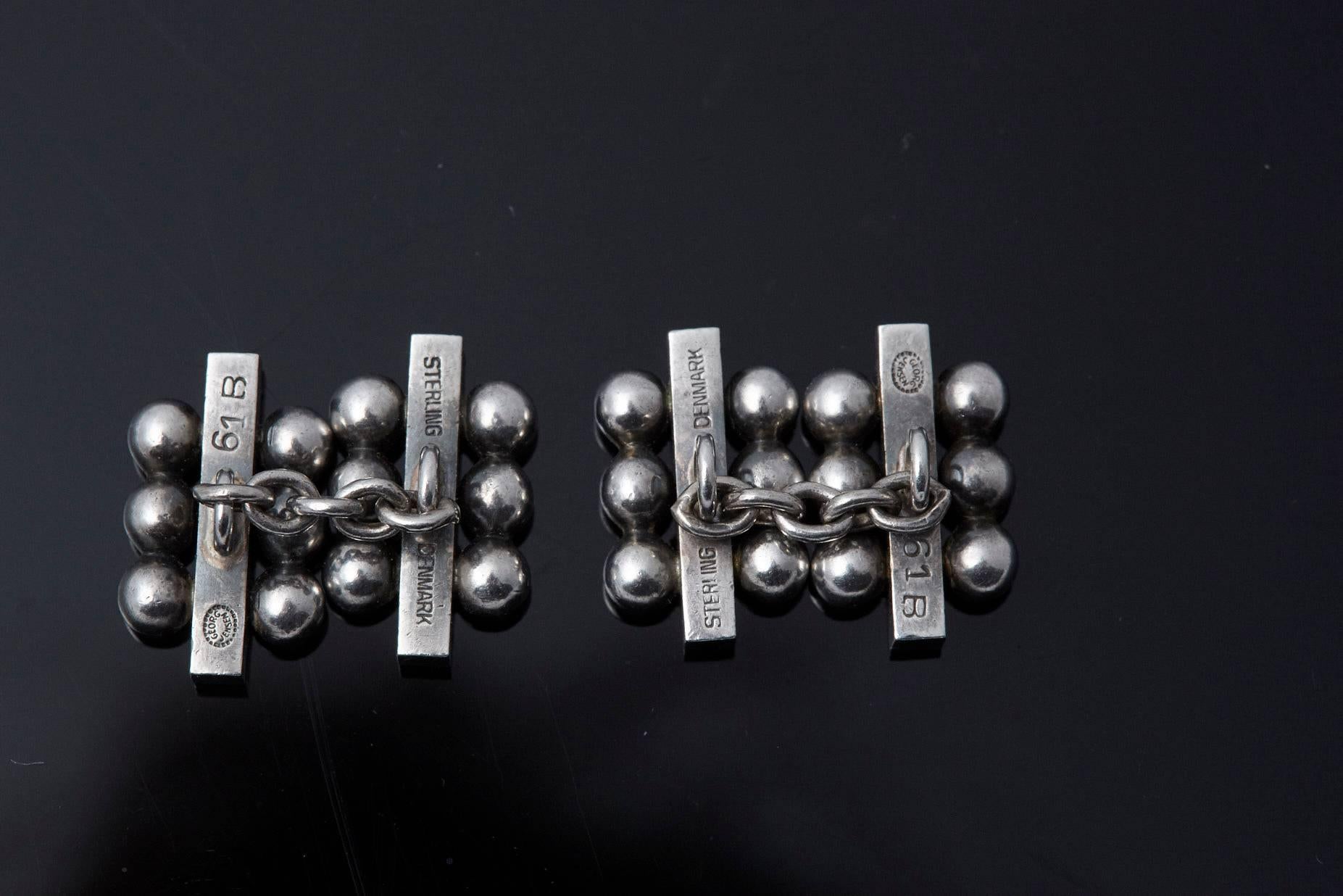 Rare Georg Jensen Sterling Chain Double Cufflinks # 61b by Harald Nielsen, 1940s In Good Condition For Sale In Pau, FR