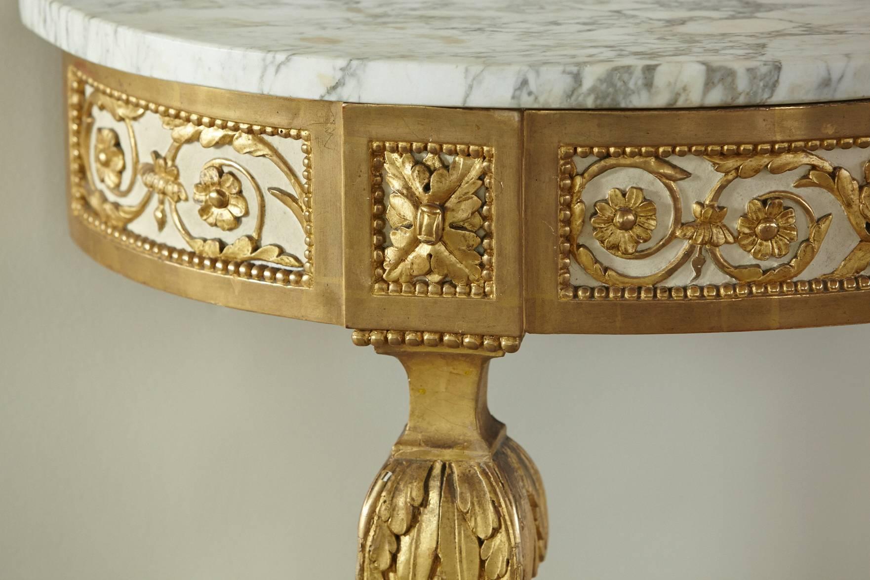 Carrara Marble French 19th Century in the style Louis XVI Giltwood Console with Marble Top