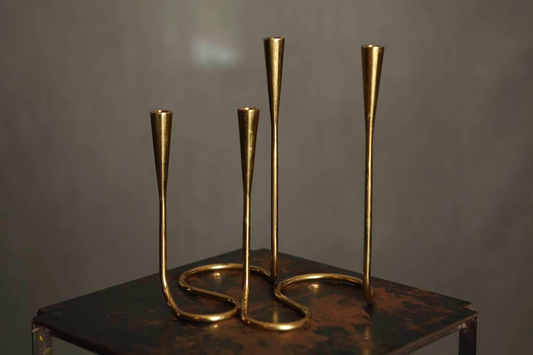 Danish Pair of Brass Double Ended Candlesticks 