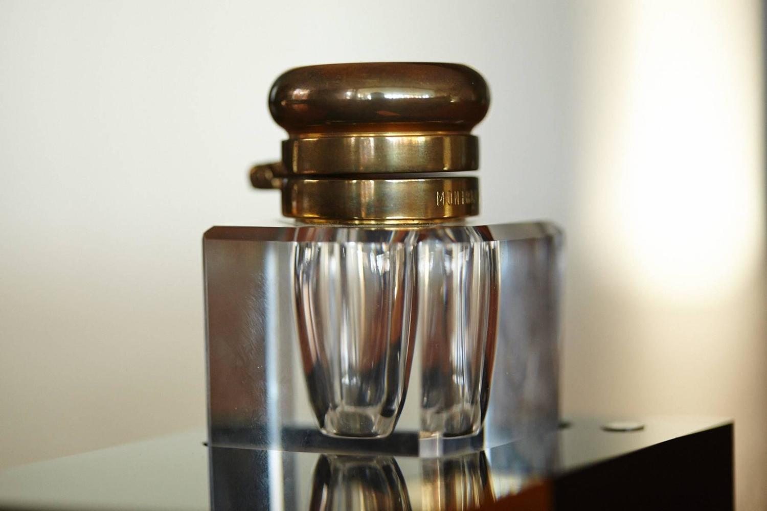 Montblanc Writing Set, Fountain Pen Holder and Crystal Inkwell, circa