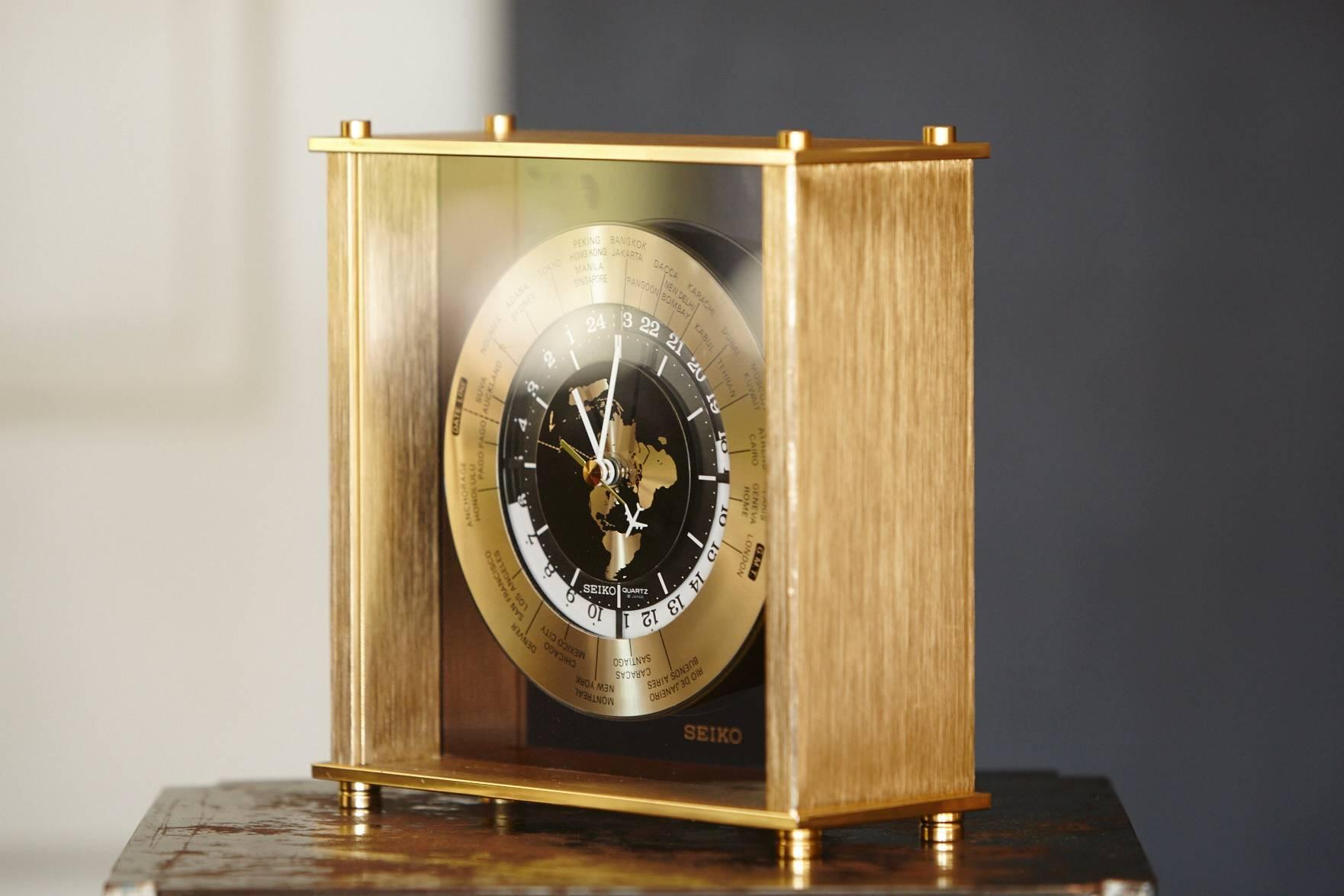 Brushed Automatic World Time Brass Desk Clock , 25 Time Zones