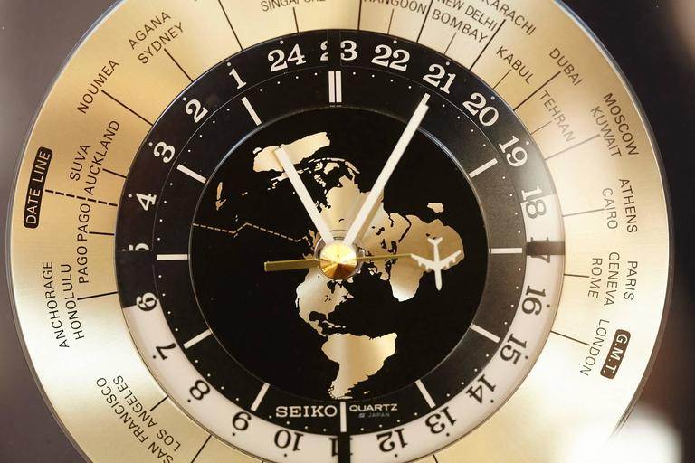Automatic World Time Brass Desk Clock , 25 Time Zones at 1stDibs