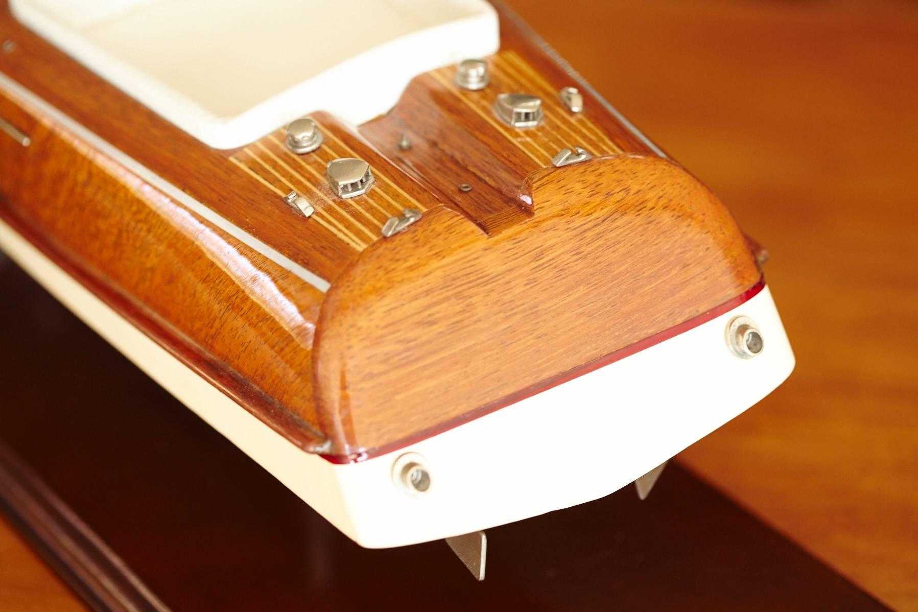 Inlay Handmade Mahogany Speed Boat Model from the 1960s 