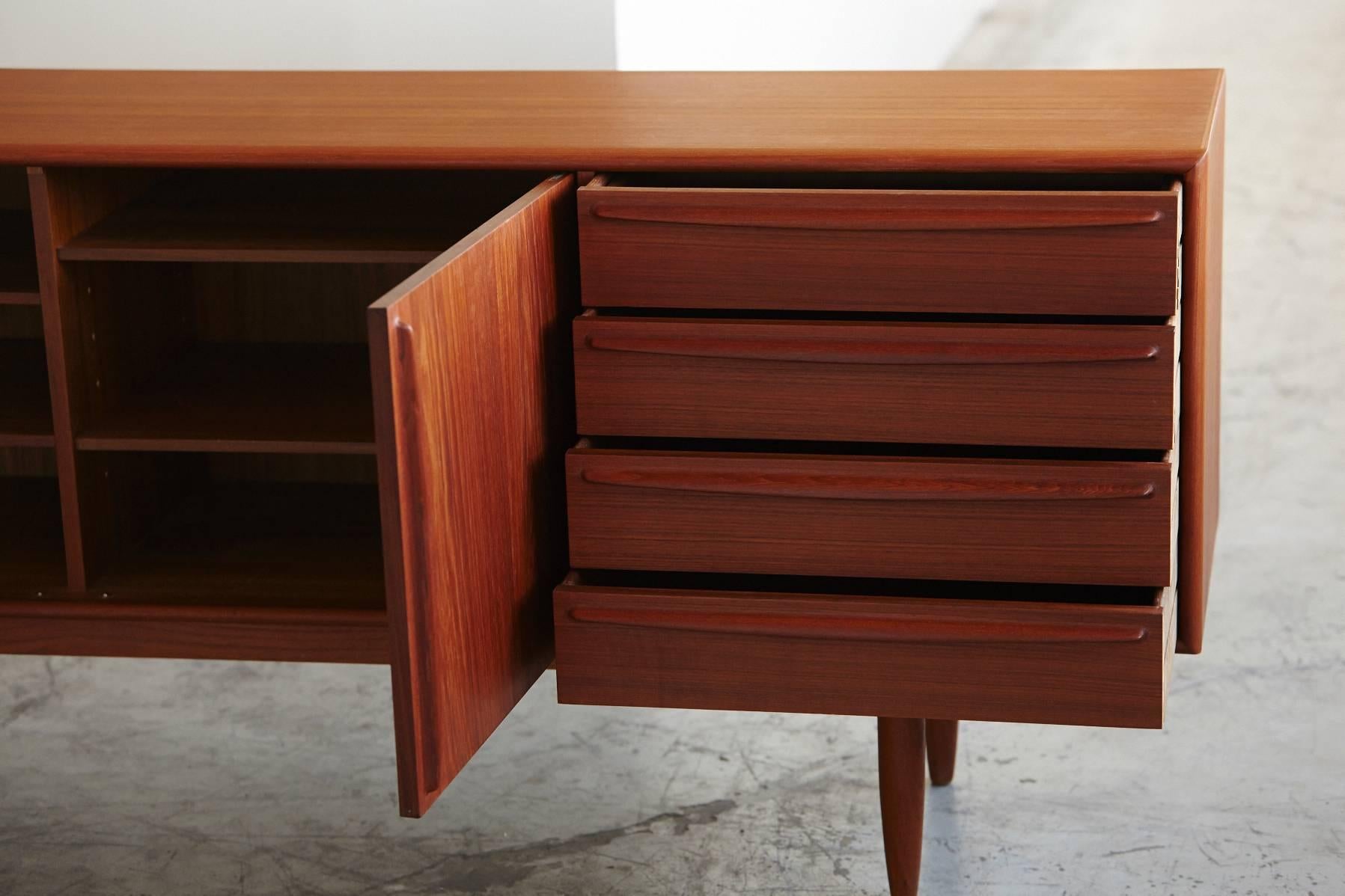 Danish Long Low Elegant Teak Credenza by Dyrlund