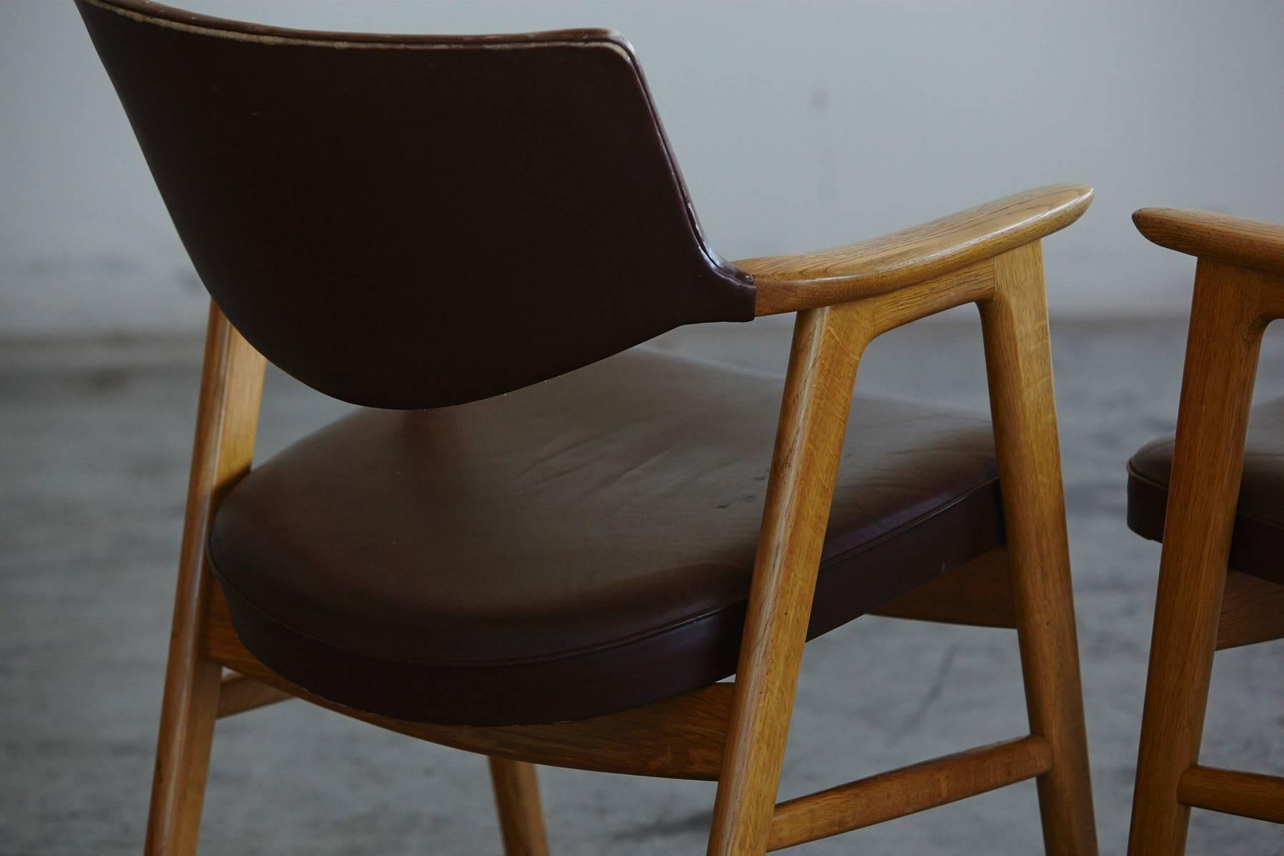 Set of Six Dining Chairs in Oak and Brown Leather by Erik Kirkegaard 2