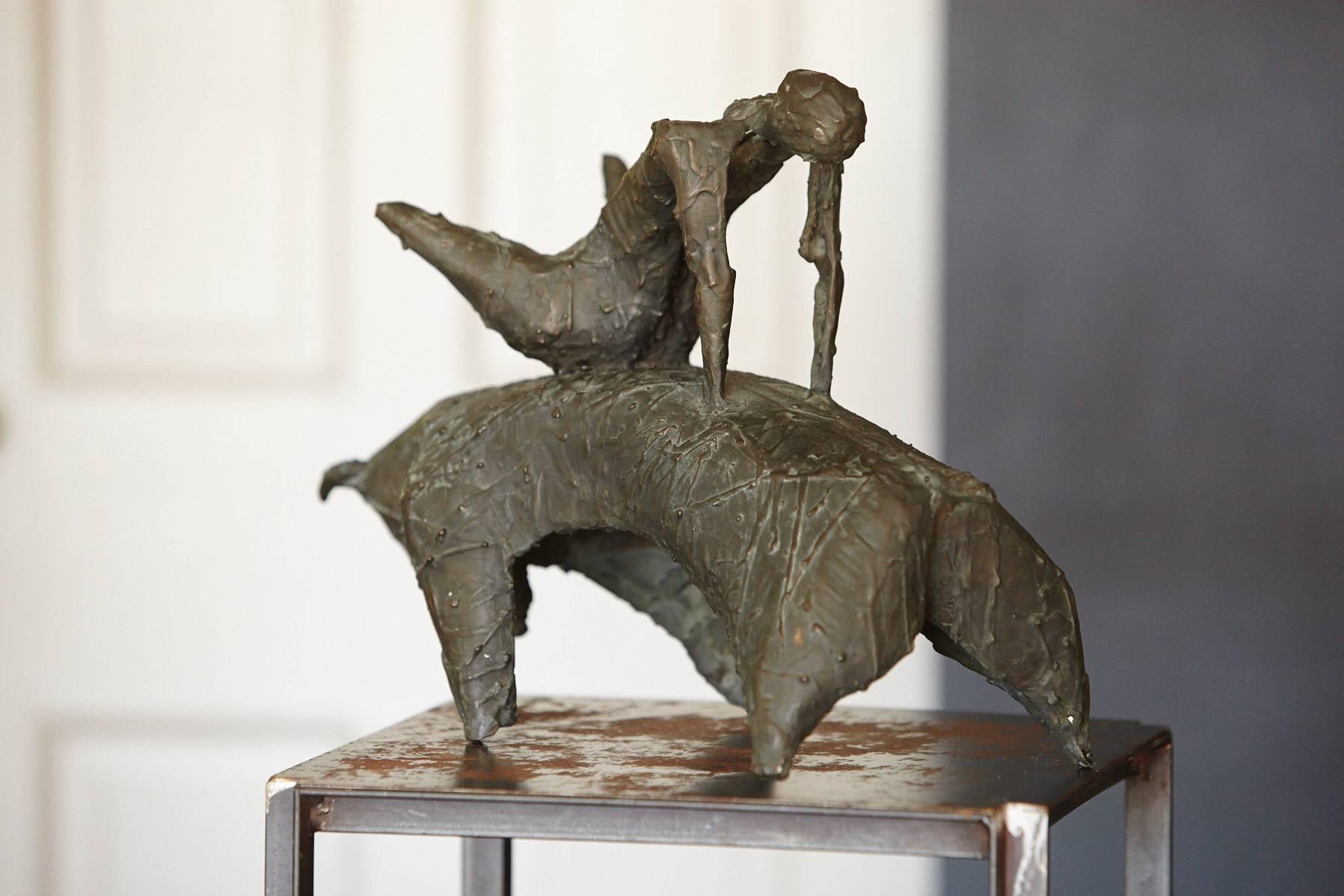 American Figurative Brutalist Sculpture of a Woman Riding a Bull