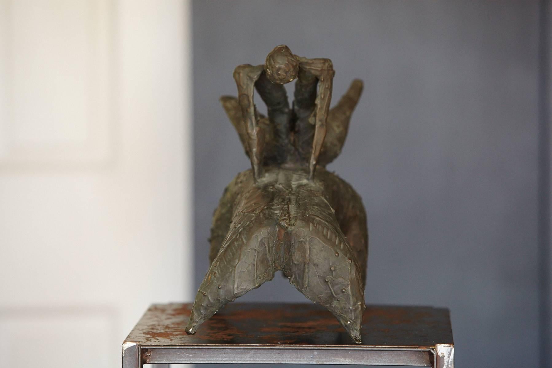 Blackened Figurative Brutalist Sculpture of a Woman Riding a Bull