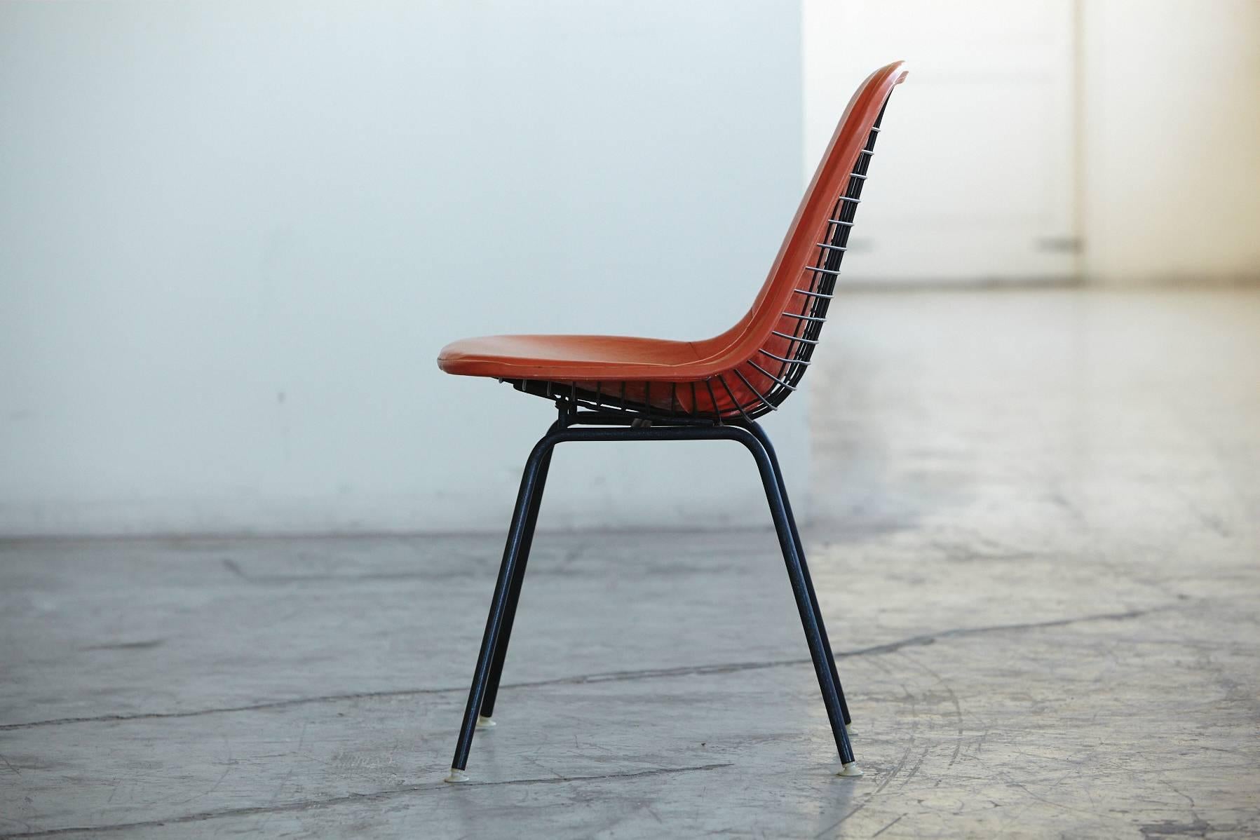 American Original Eames DKX-1 Side Chair in Orange Leather for Herman Miller, 1960s For Sale