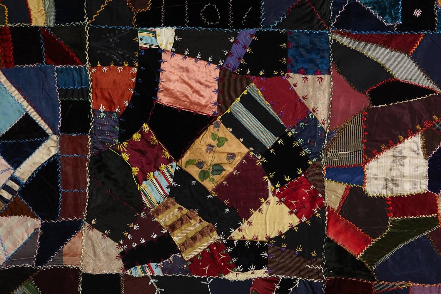 Antique Crazy Quilt Pieced Quilt Top For Sale at 1stdibs