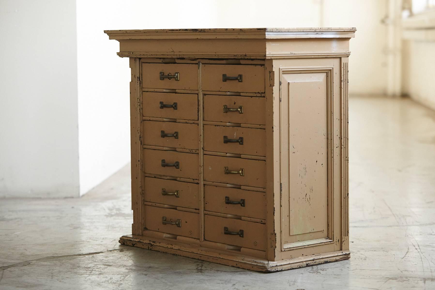 Industrial Original Paint 12-Drawer Cabinet in a Distressed Look