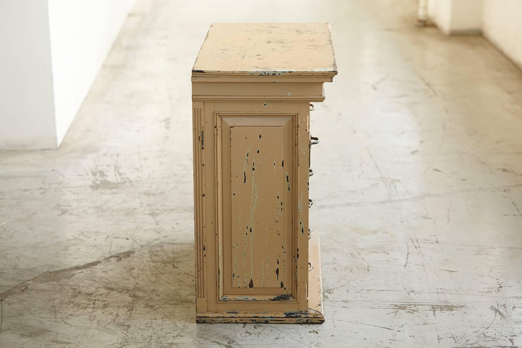 Original Paint 12-Drawer Cabinet in a Distressed Look In Distressed Condition In Pau, FR