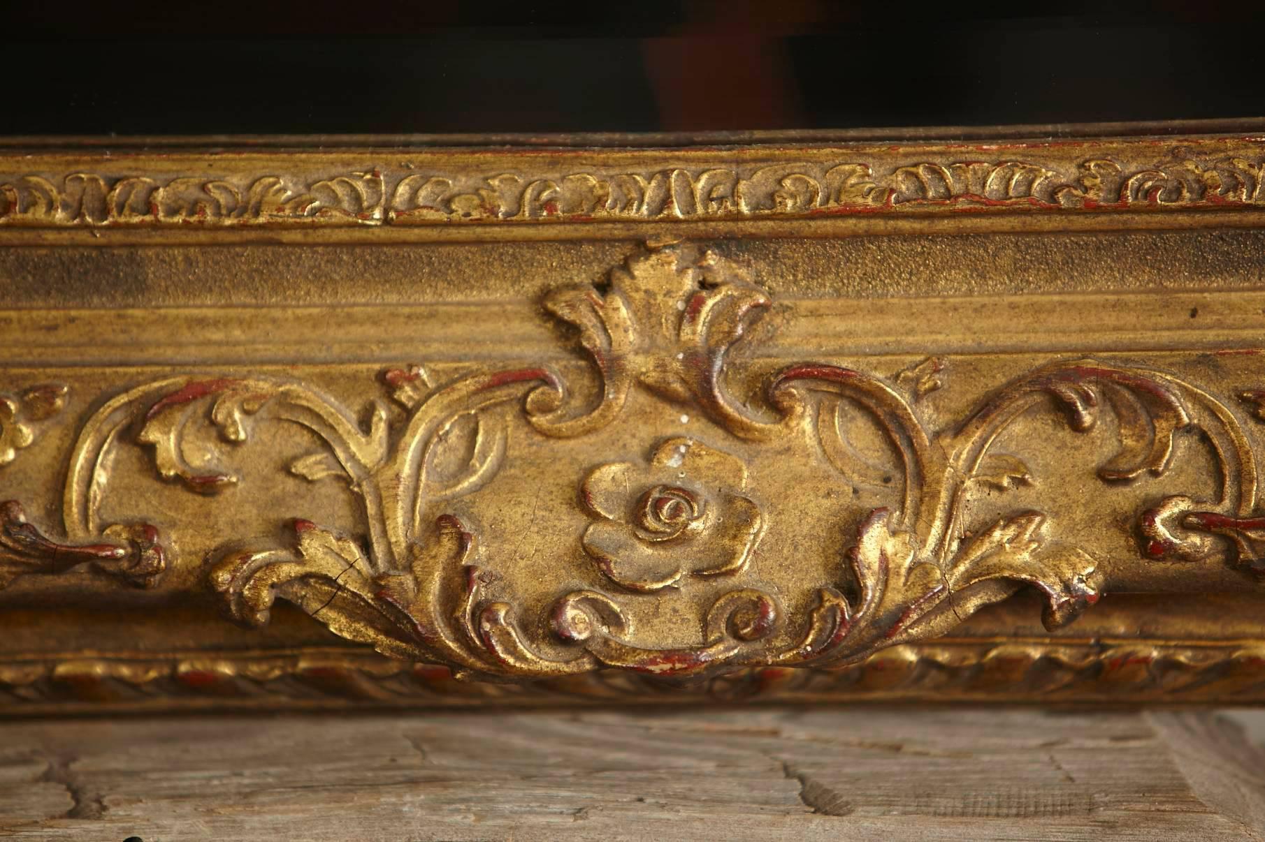 Beveled Large Gilded French Louis XIV Style Mirror