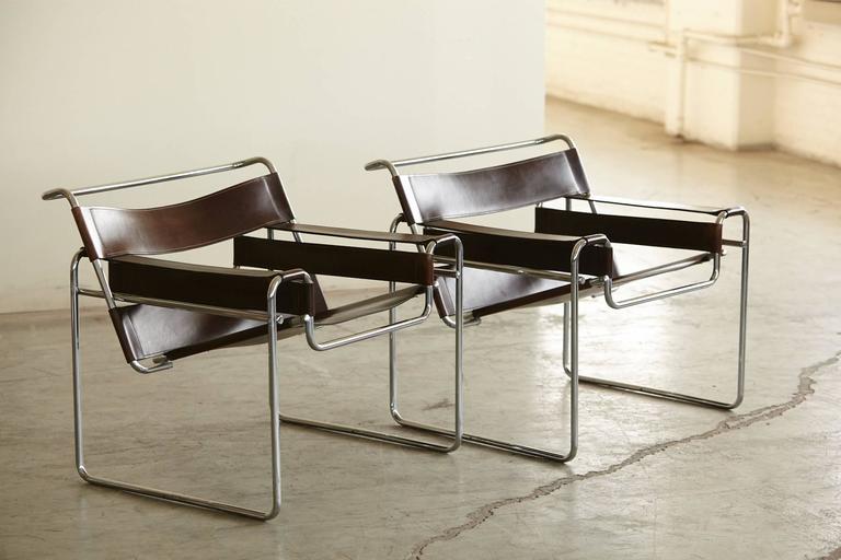 Vintage Marcel Breuer Wassily Chairs, Wassily Chair Brown Leather