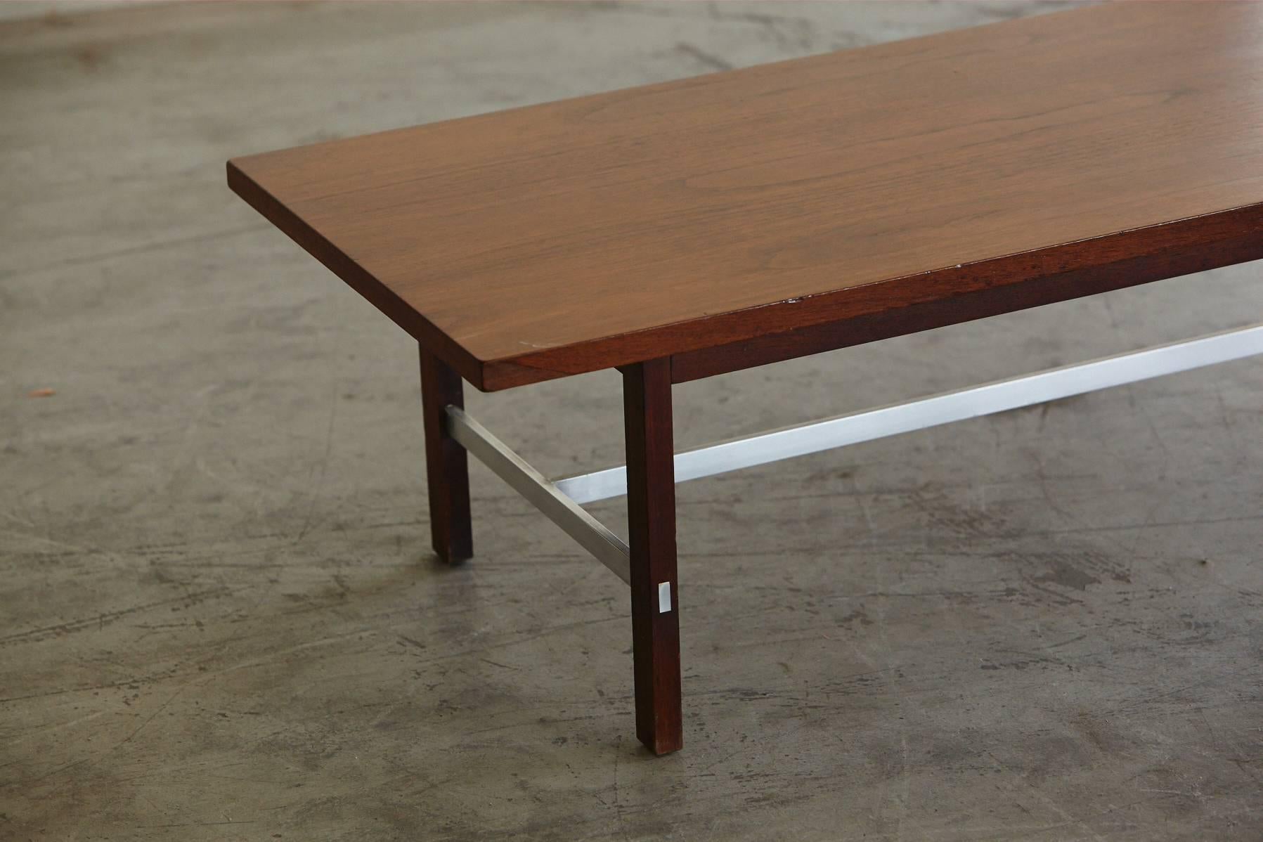 Mid-Century Modern Paul McCobb Walnut and Aluminum Coffee Table for Calvin Furniture