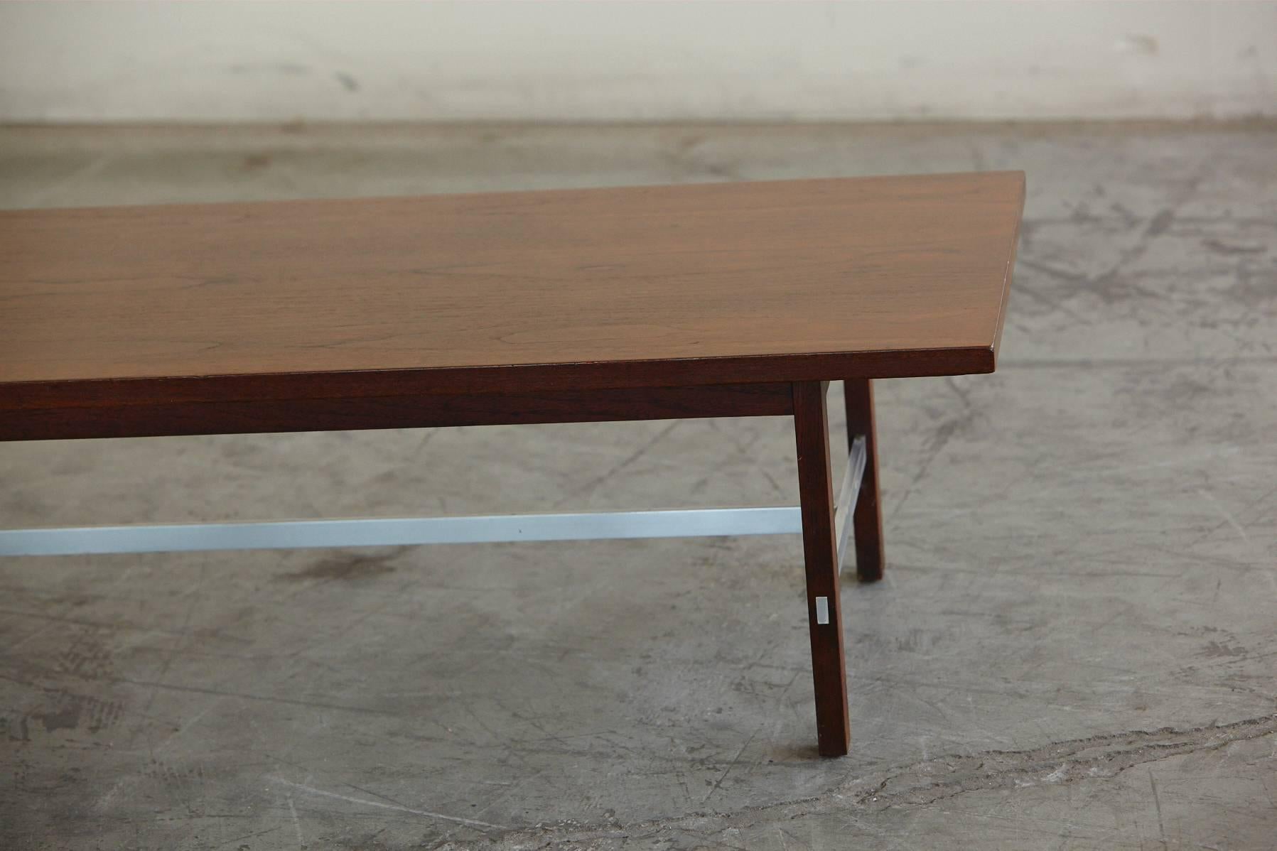 American Paul McCobb Walnut and Aluminum Coffee Table for Calvin Furniture