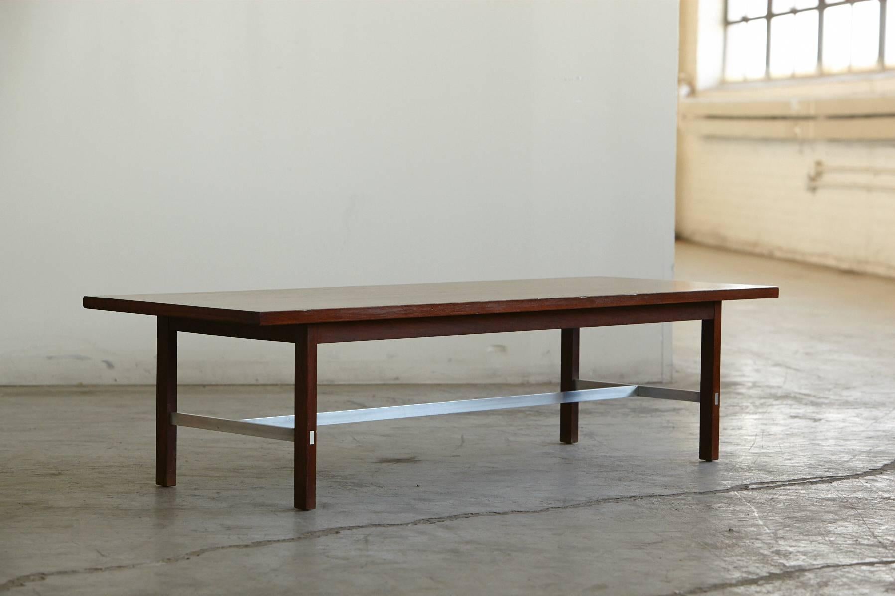 Paul McCobb Walnut and Aluminum Coffee Table for Calvin Furniture 1