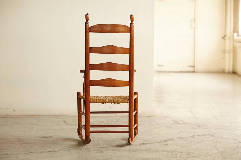 Early American Ladder Back Rocking Chair with Rush Seat, circa 1830 at