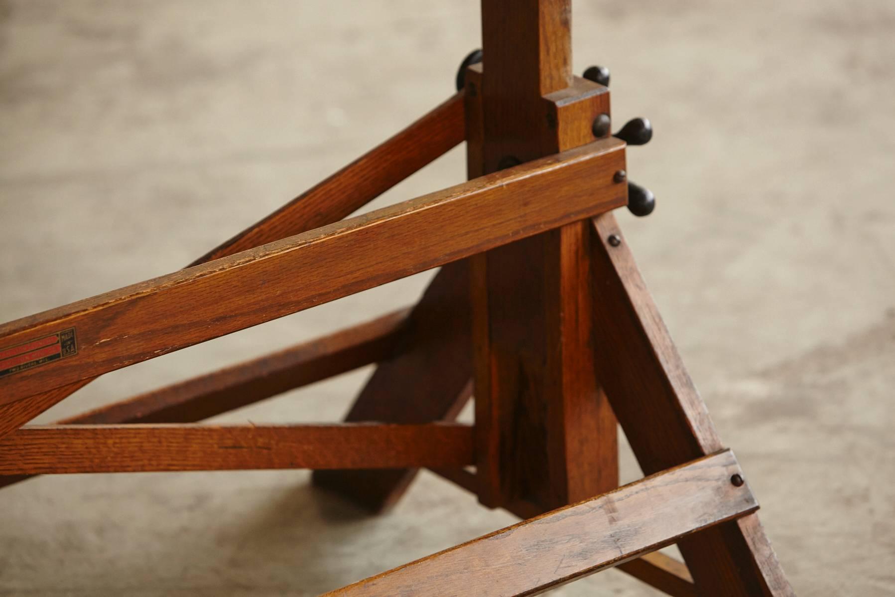 Mid-20th Century Antique Industrial American Oak Drafting Table