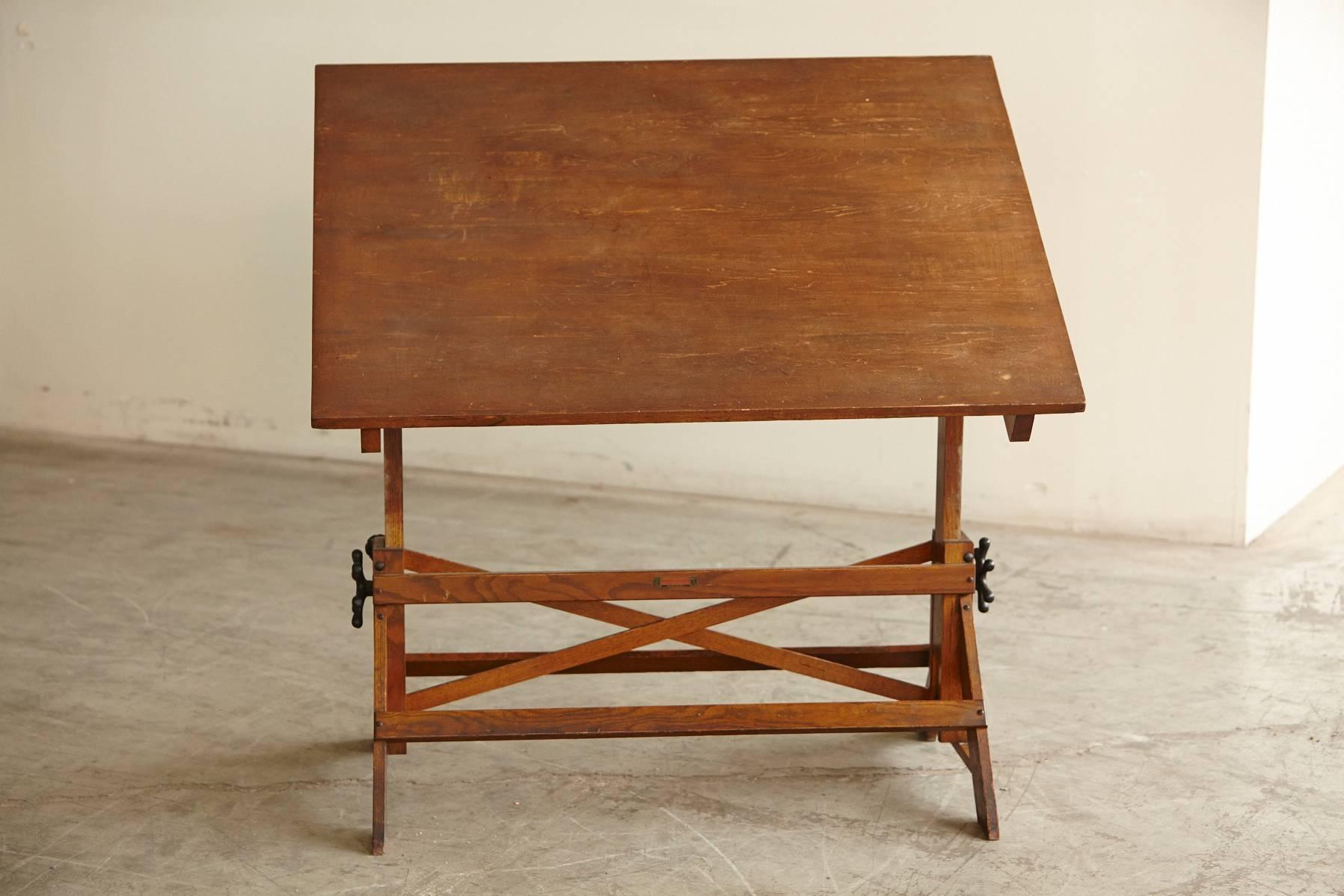 Antique Industrial American Oak Drafting Table 1