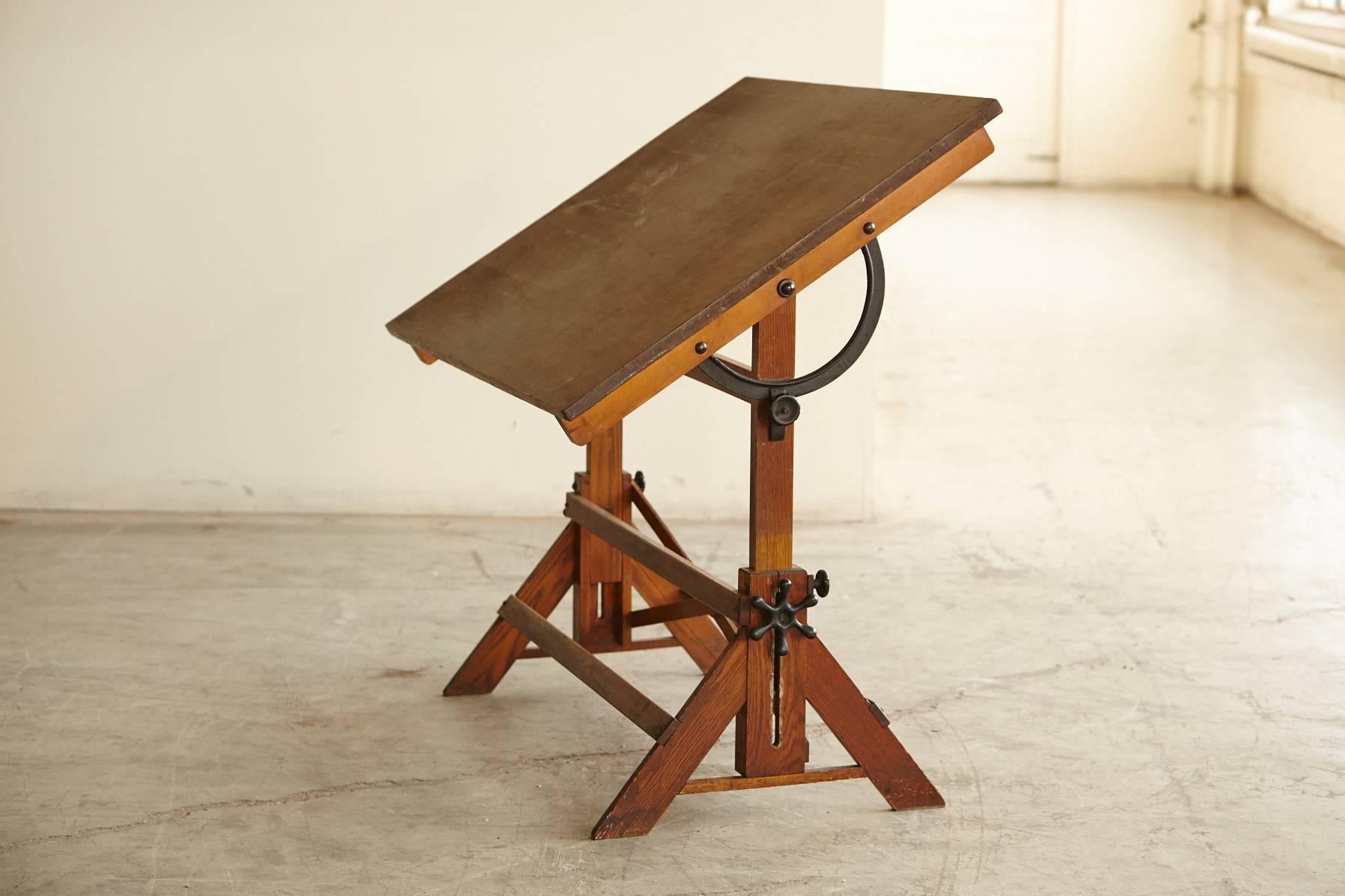 Antique Industrial American Oak Drafting Table 2