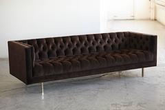 Modern Deeply Button Tufted Velvet Tuxedo Sofa in Chocolate Brown by Las Venus