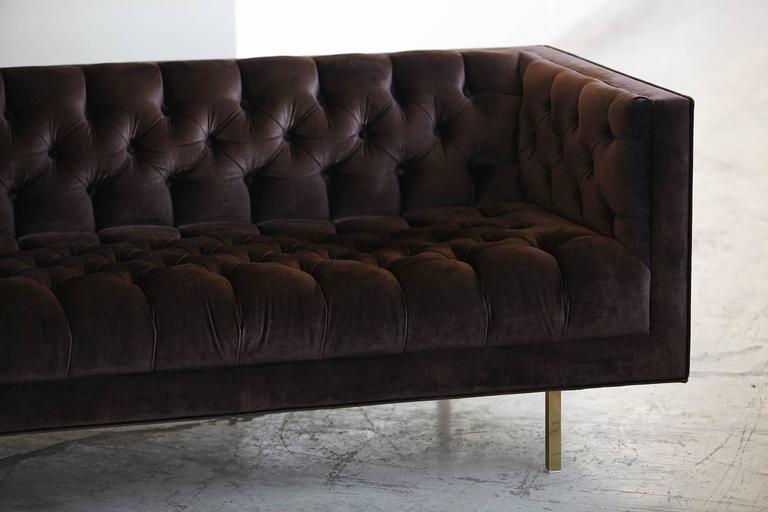 Modern Deeply Button Tufted Velvet Tuxedo Sofa in Chocolate Brown by Las Venus For Sale at 1stdibs