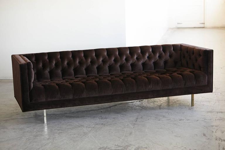Modern Deeply Button Tufted Velvet Tuxedo Sofa in Chocolate Brown by Las Venus For Sale at 1stdibs