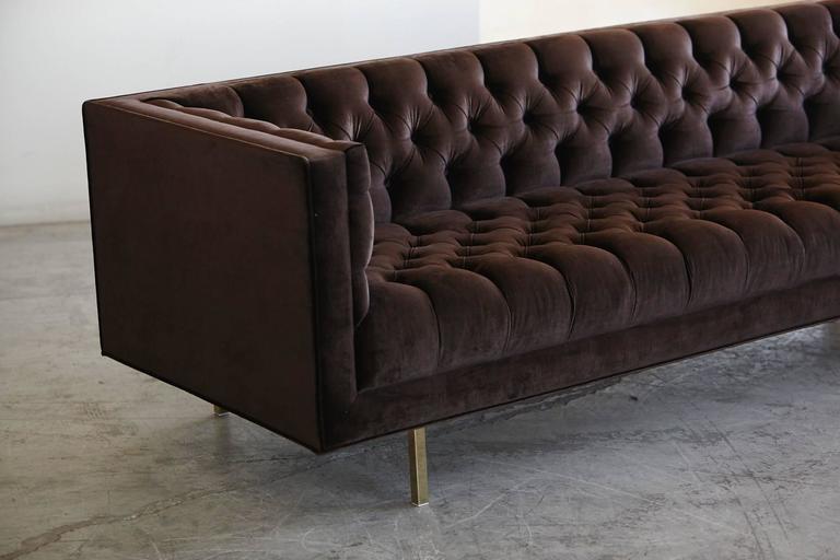 Modern Deeply Button Tufted Velvet Tuxedo Sofa in Chocolate Brown by Las Venus For Sale at 1stdibs