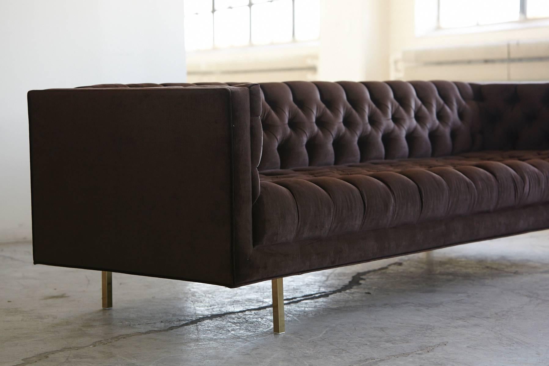 American Modern Deeply Button Tufted Velvet Tuxedo Sofa in Chocolate Brown by Las Venus