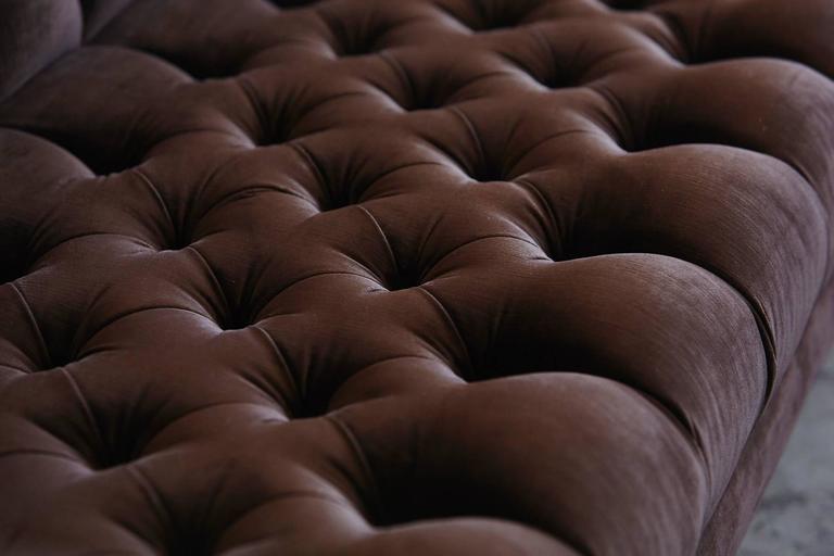Modern Deeply Button Tufted Velvet Tuxedo Sofa in Chocolate Brown by Las Venus For Sale at 1stdibs